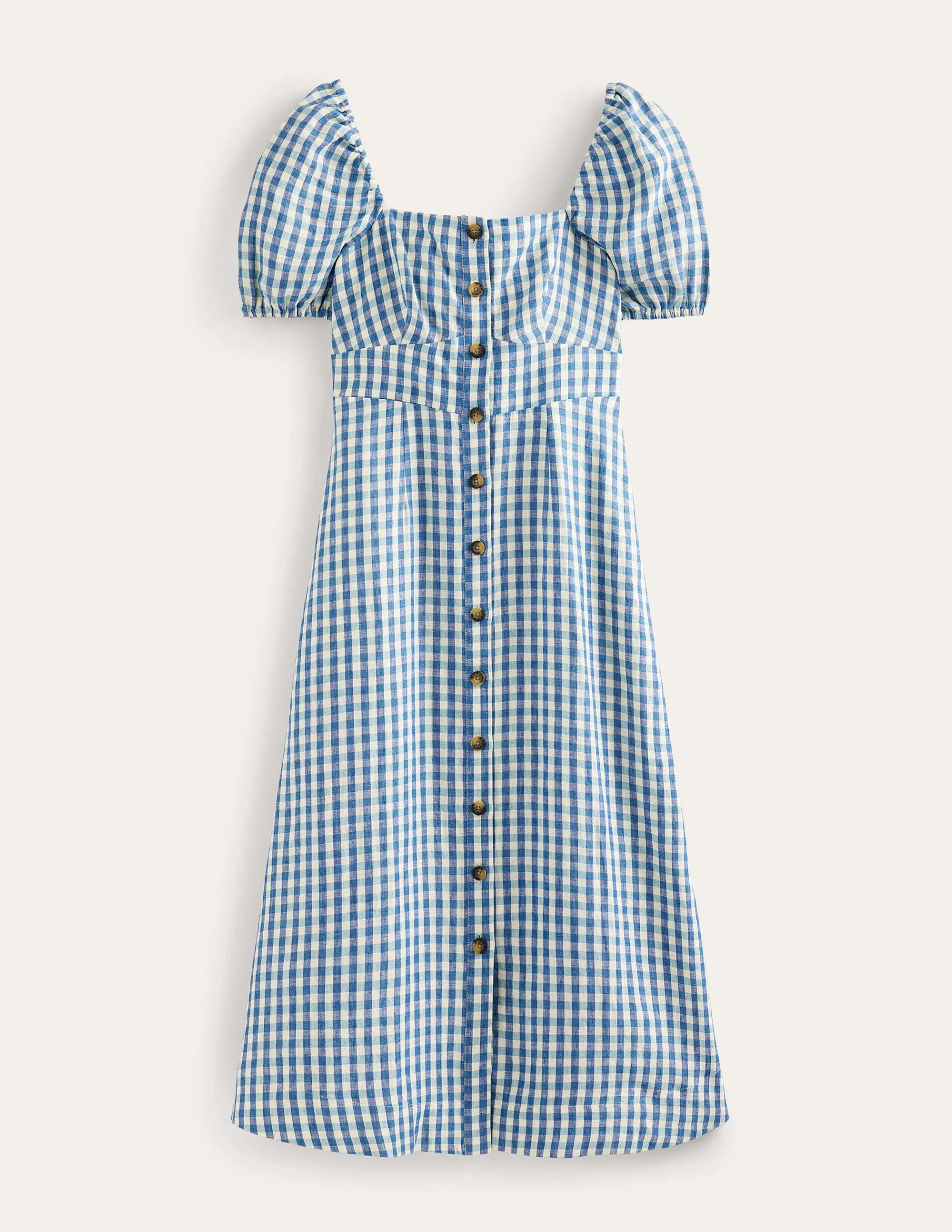 Square Neck Linen Midi Dress-Delphinium Blue, Gingham - Image 7