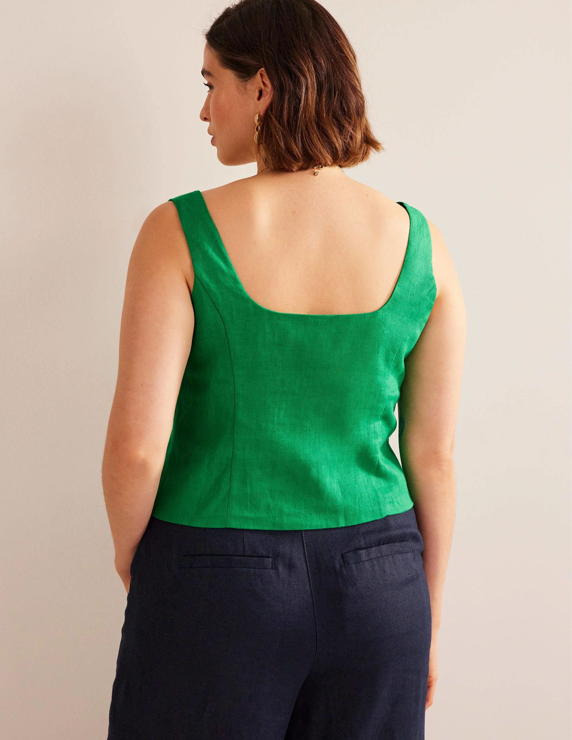 Square Neck Linen Top-Rich Emerald - Image 6