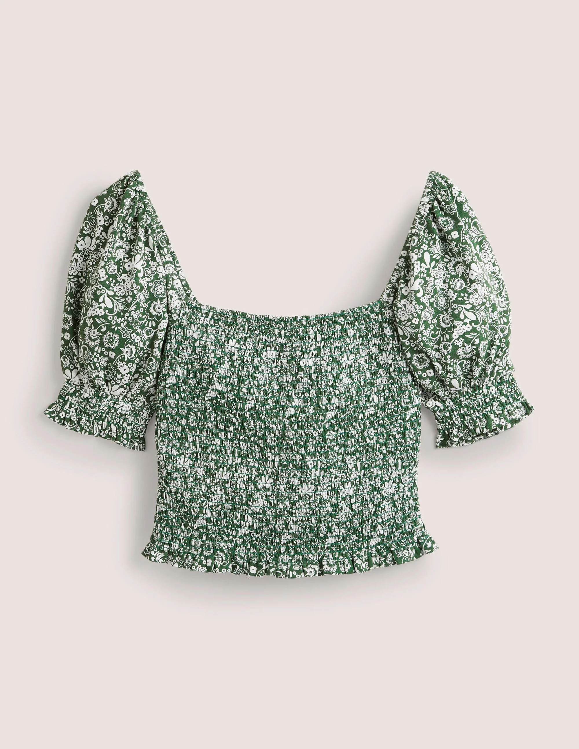 Square Neck Smocked Jersey Top-Hunter Green, Pretty Paradise - Image 5