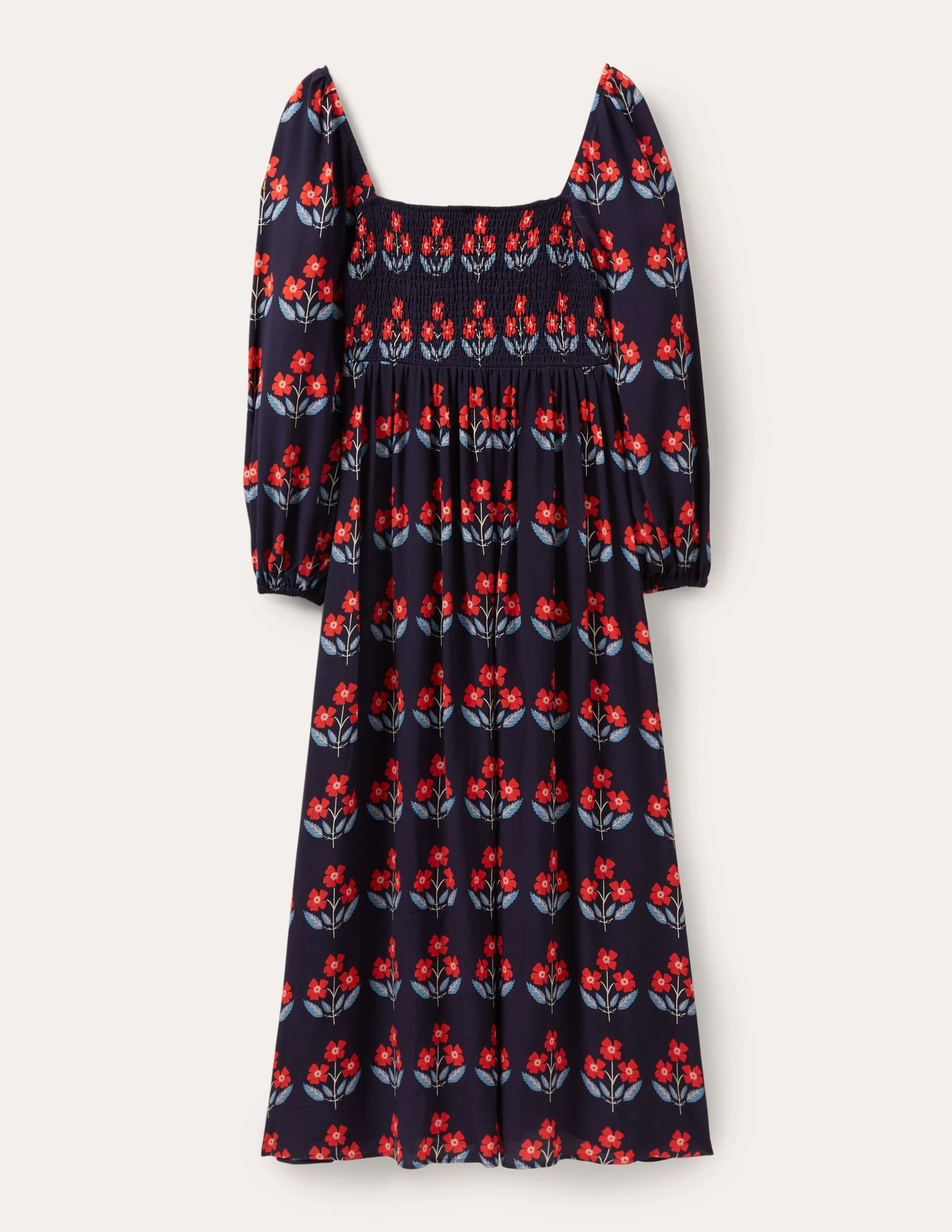Square Neck Smocked Maxi Dress-French Navy, Blossoming Bud - Image 4