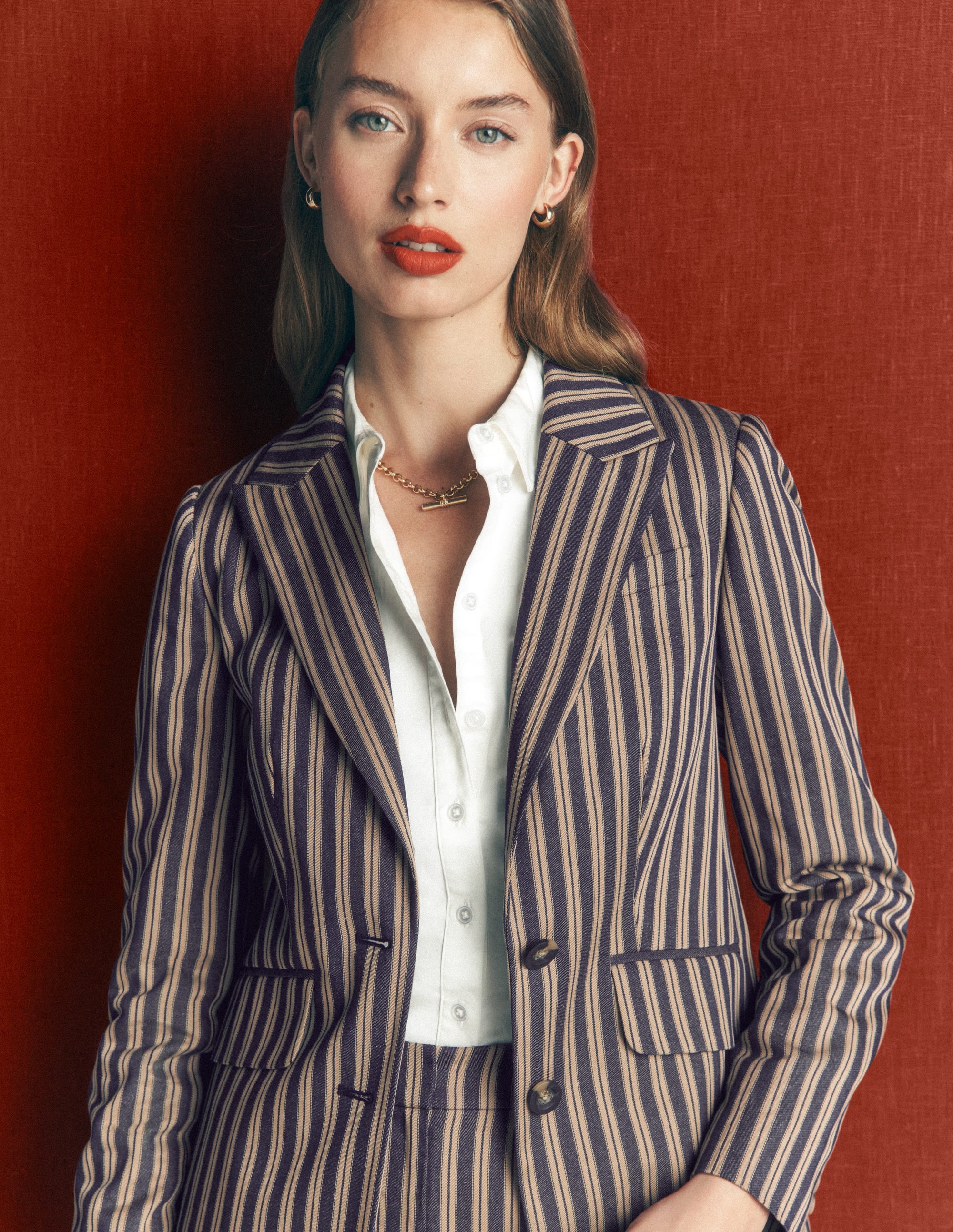 Stamford Tailored Blazer-Navy, Camel Tram Stripe
