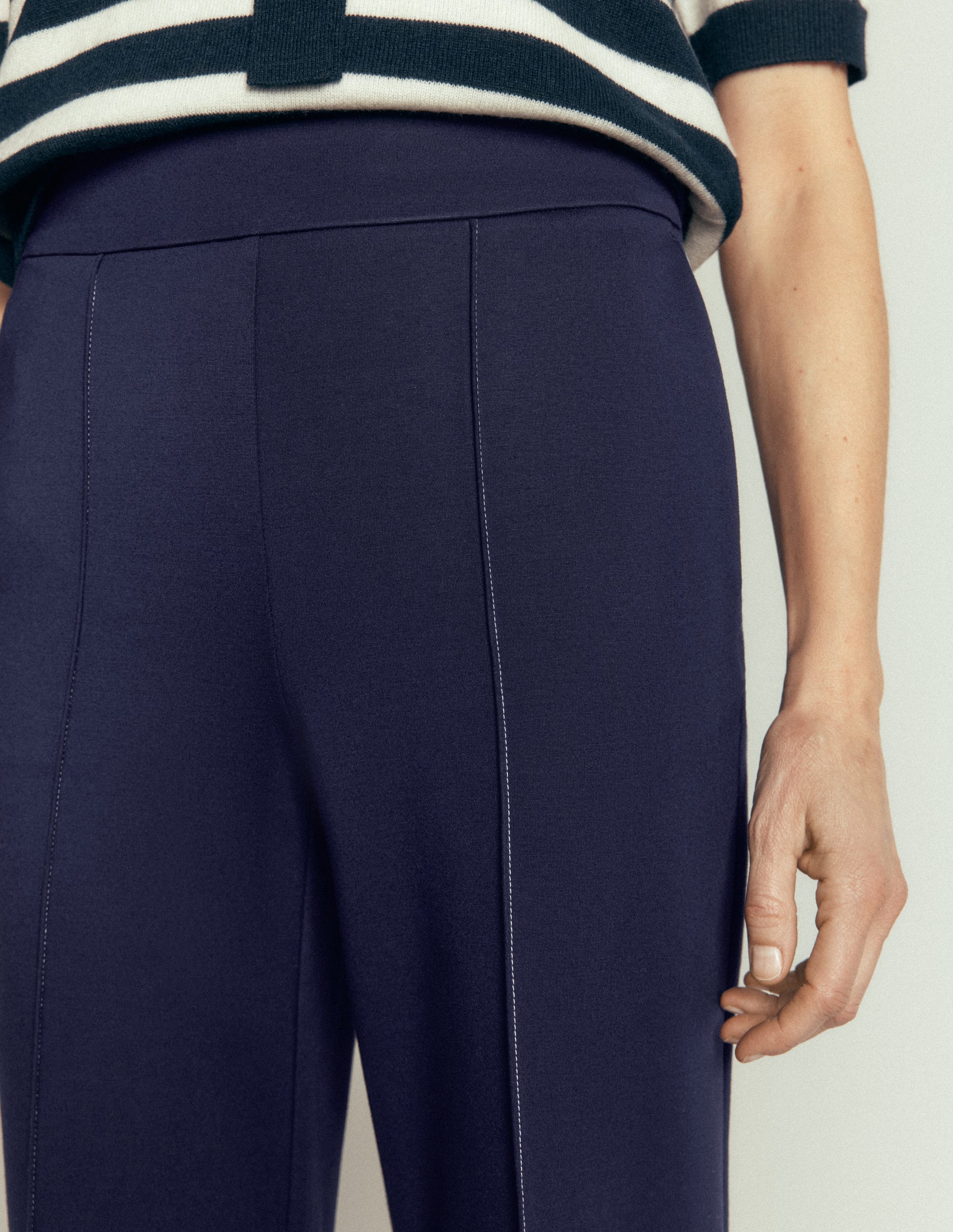 Straight Leg Ponte Trousers-Navy Contrast Stitch - Image 2