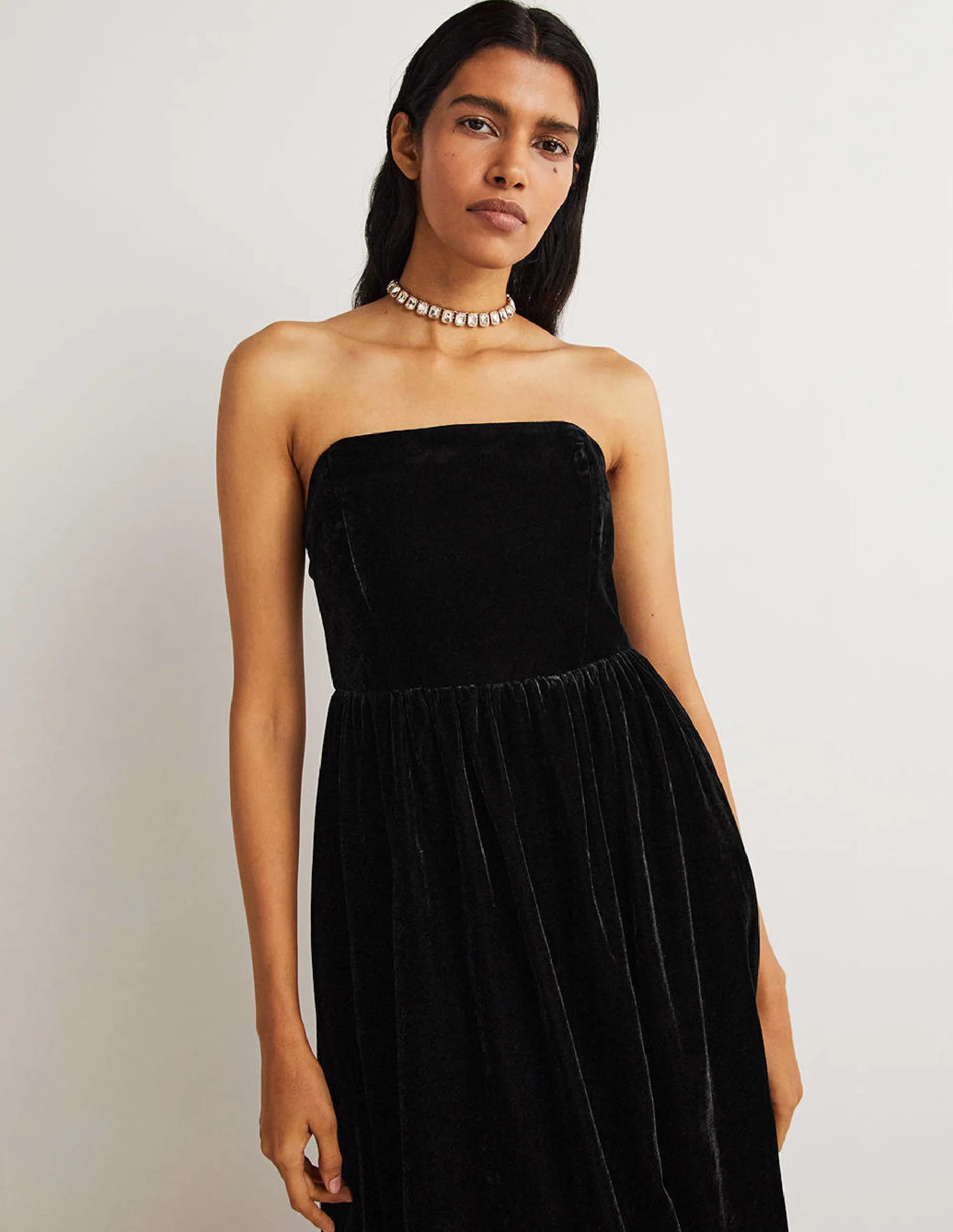 Strapless Velvet Dress-Black - Image 4