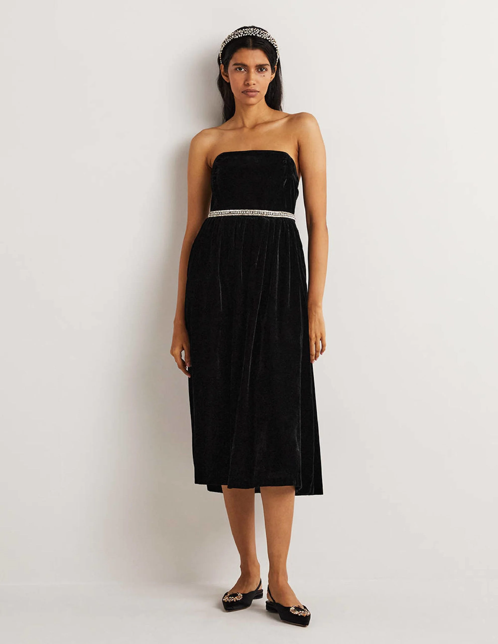 Strapless Velvet Dress-Black - Image 5