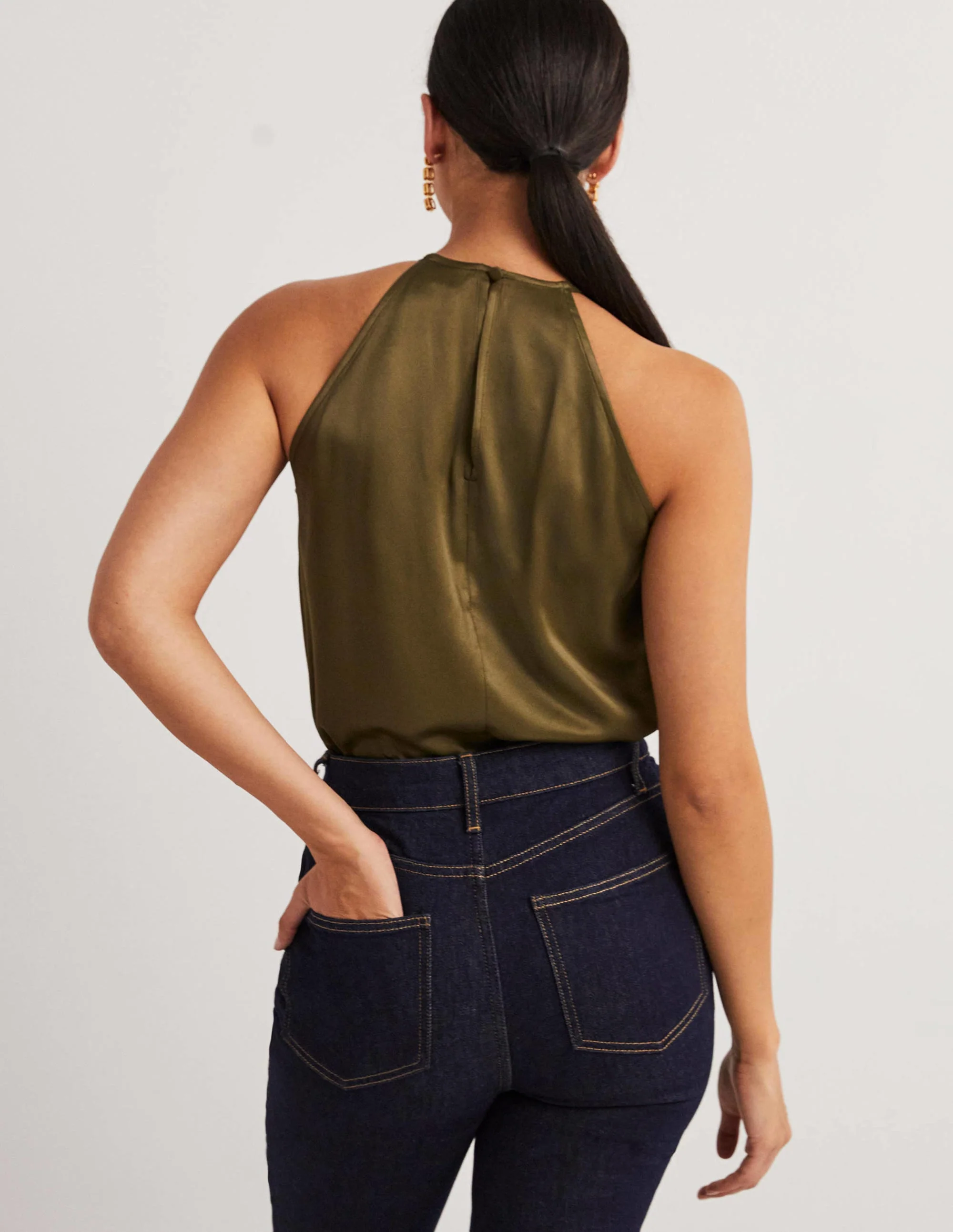 Strappy Halterneck Satin Top-Basil - Image 3