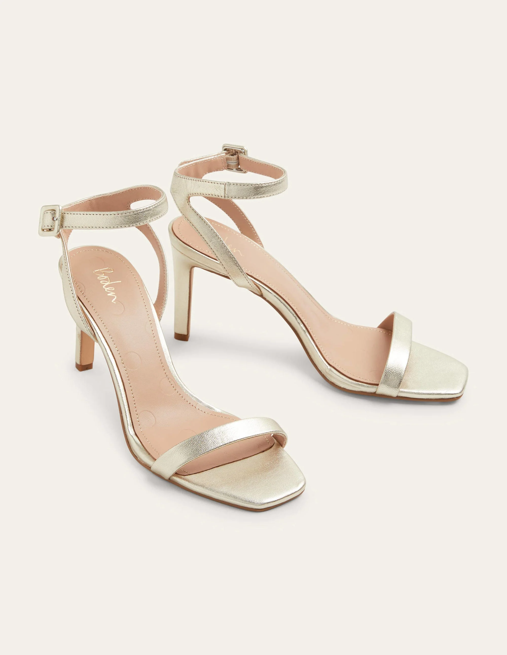 Strappy Heeled Sandals-Pale Gold Metallic - Image 2