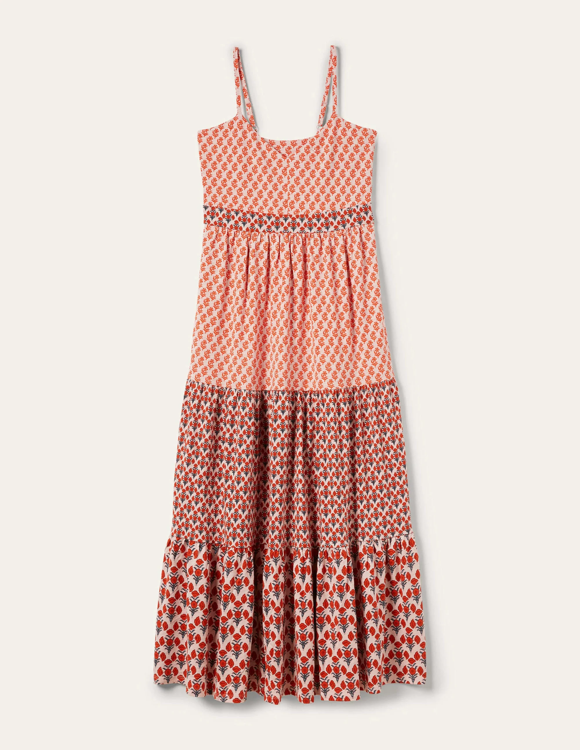 Strappy Jersey Maxi Dress-Milkshake, Woodblock Bloom - Image 5