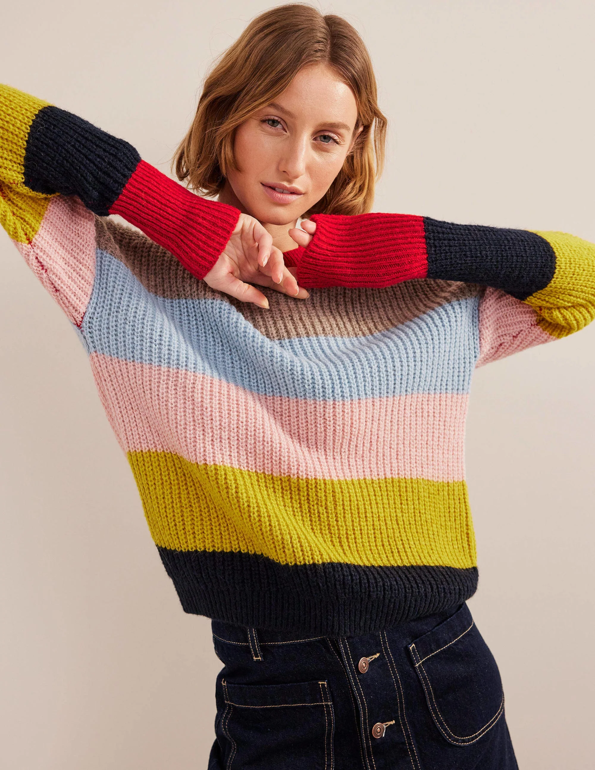 Stripe Fluffy Jumper-Rainbow Multi Stripe