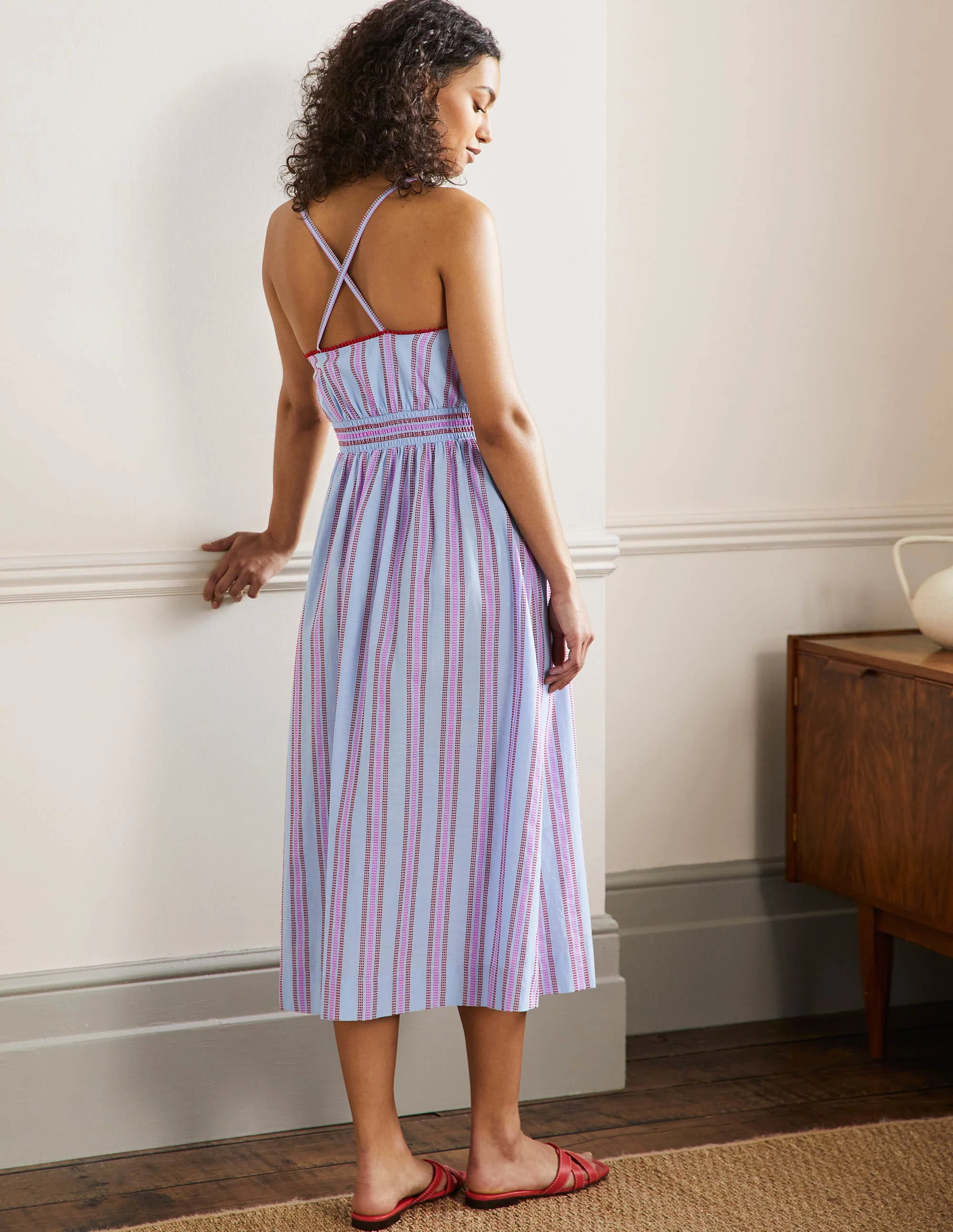 Stripe Halterneck Midi Dress-Dragon Red and Pop Pansy