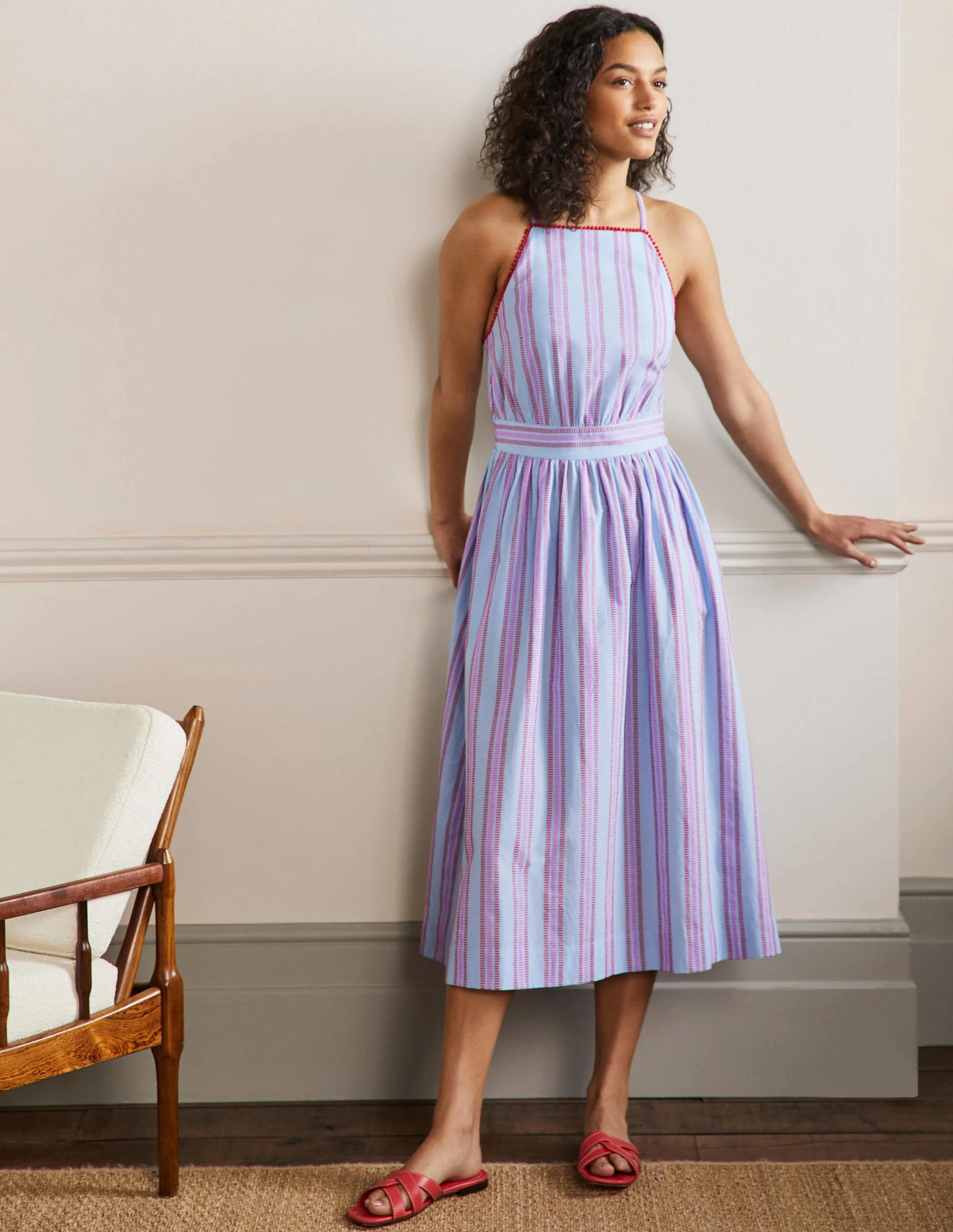 Stripe Halterneck Midi Dress-Dragon Red and Pop Pansy - Image 4