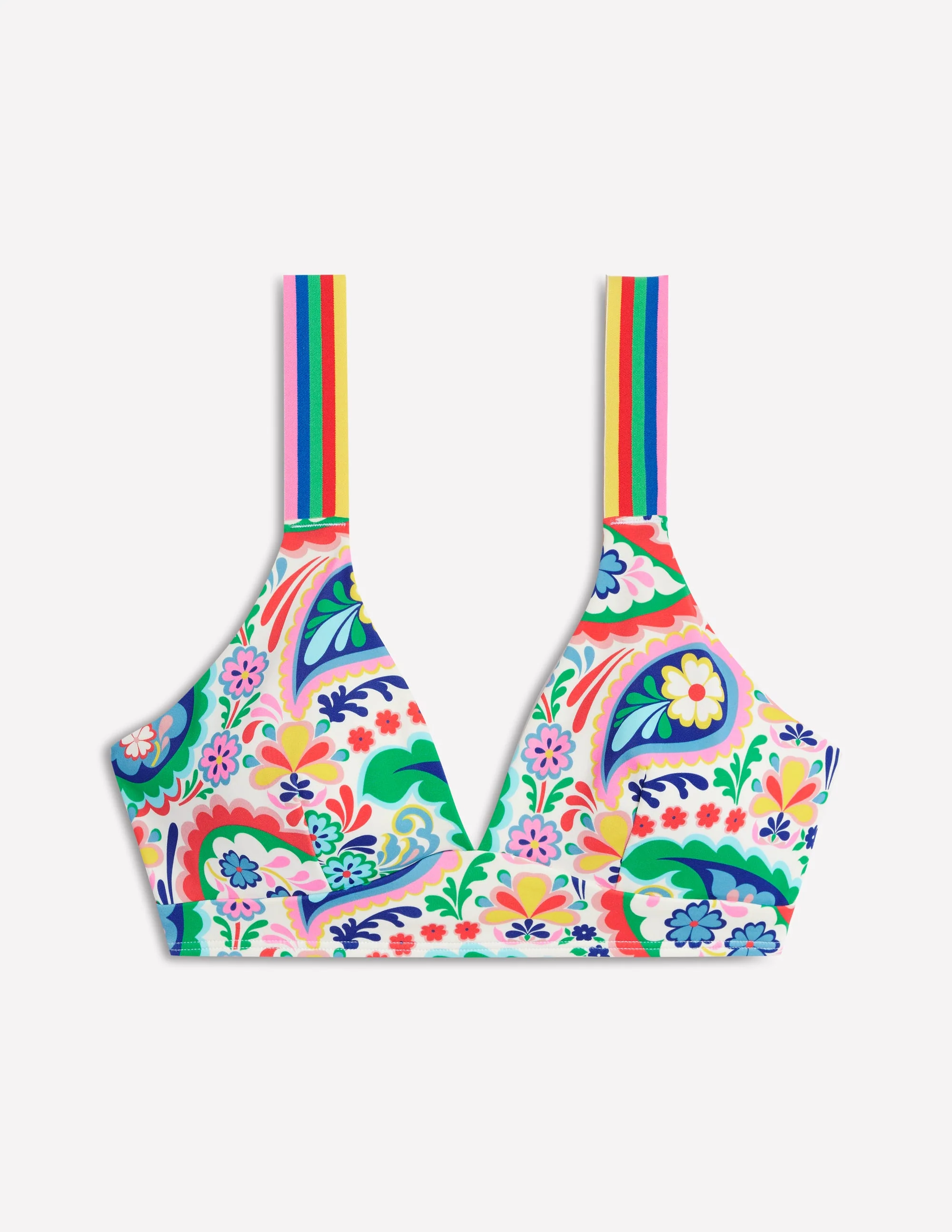 Stripe Trim Bikini Top-Multi, Meadow Paisley - Image 5