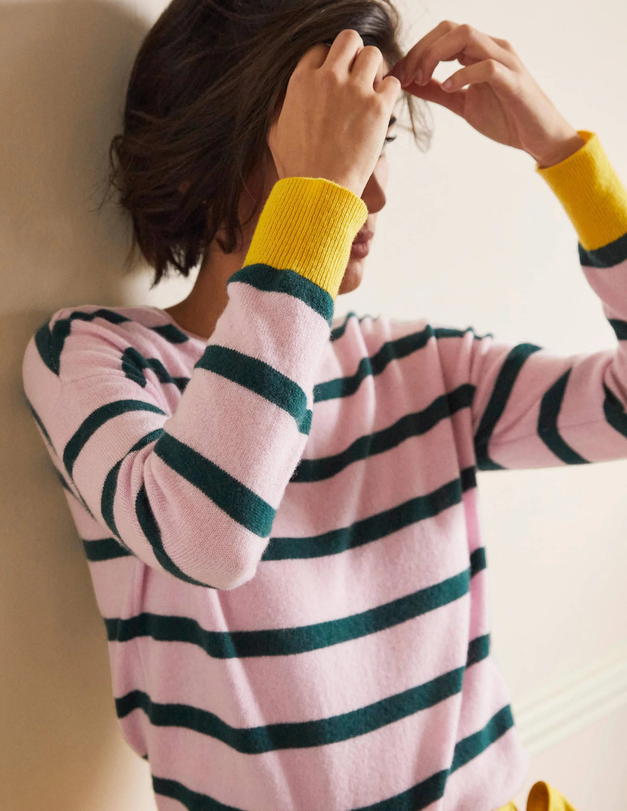 Striped Cashmere Jumper-Morganite Pink Stripe - Image 2