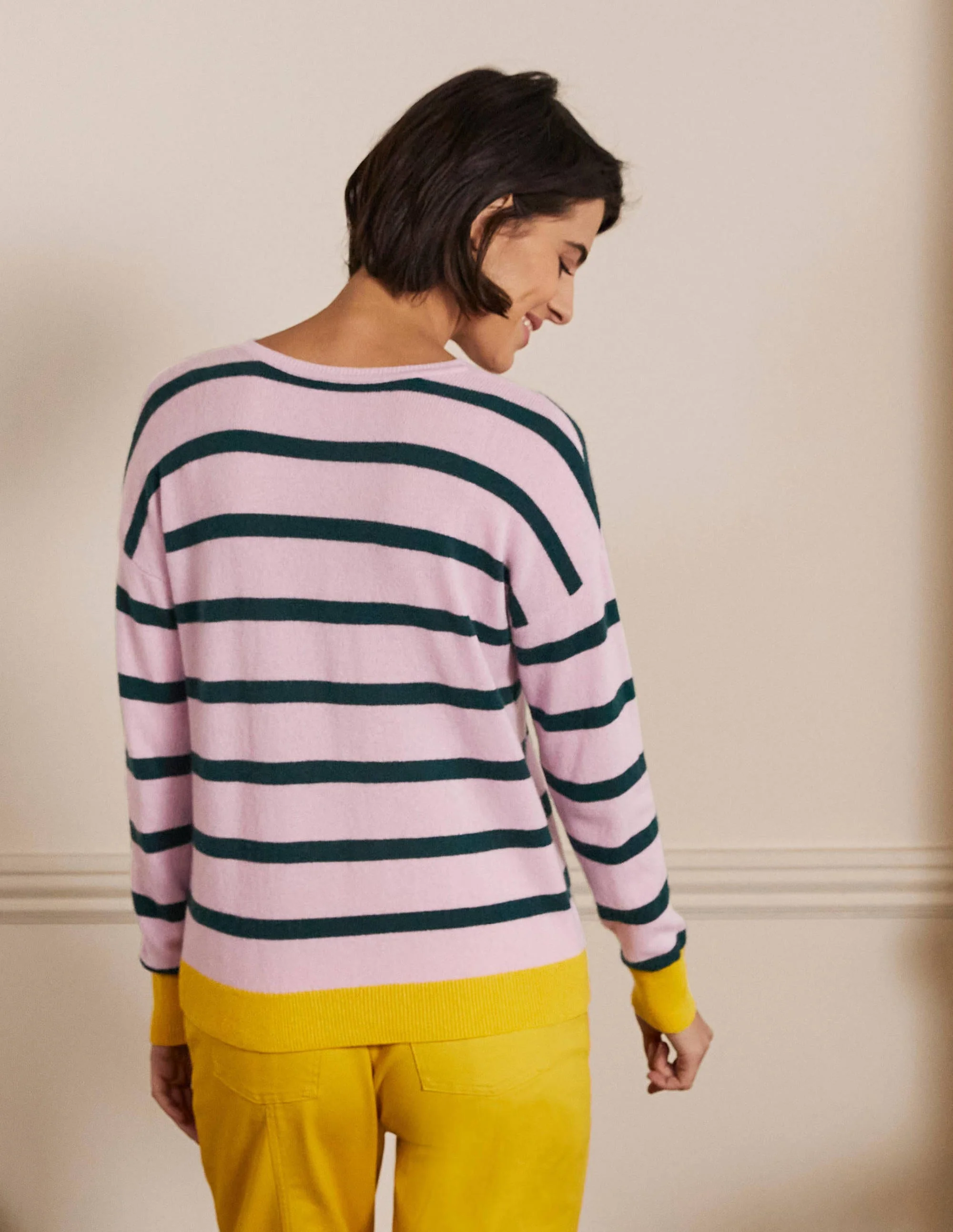 Striped Cashmere Jumper-Morganite Pink Stripe - Image 3