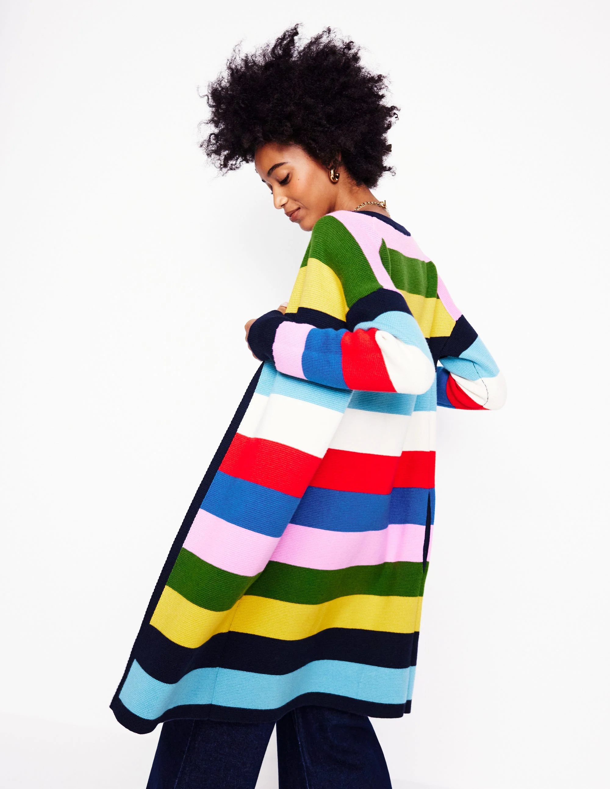Striped Cotton-Blend Coatigan-Poppy Red, Blue Multi - Image 6
