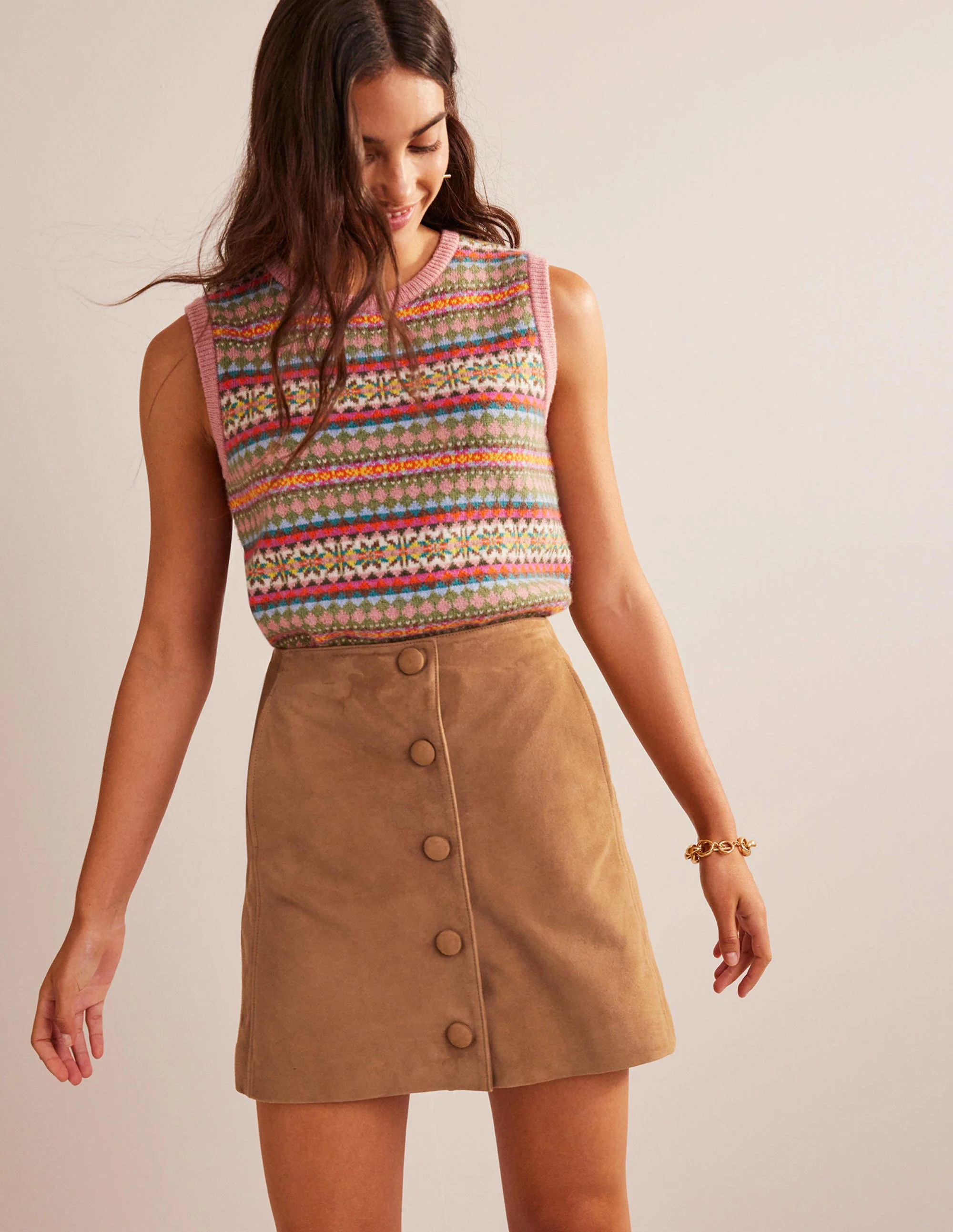 Suede A-line Mini Skirt-Light Tan Suede