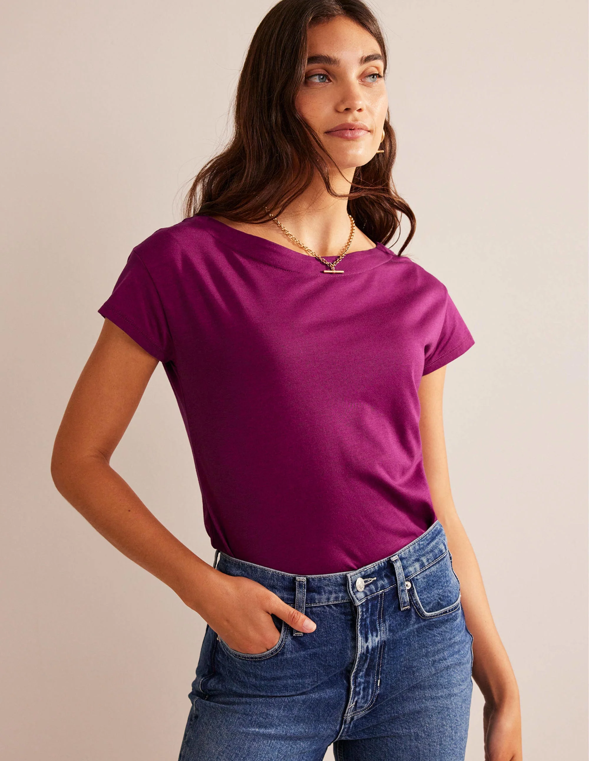 Supersoft Boat Neck T-Shirt-Damson Berry