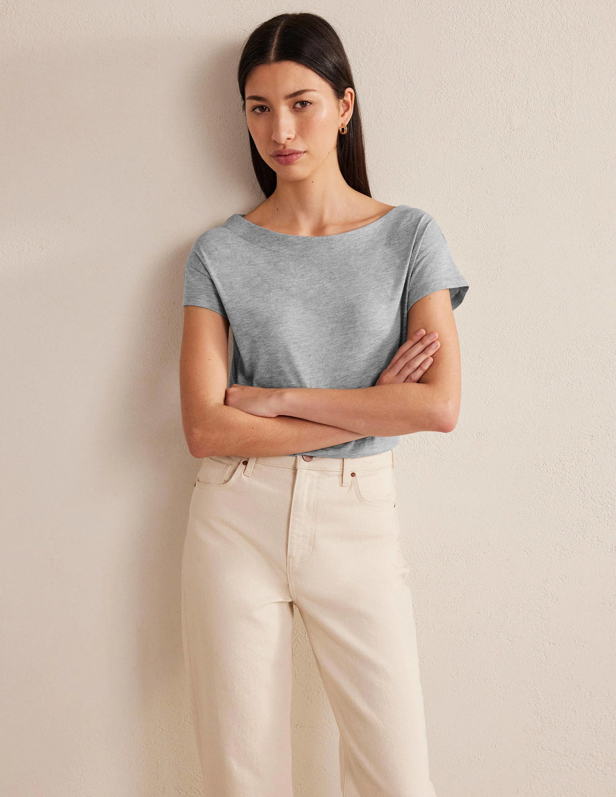 Supersoft Boat Neck T-Shirt-Grey Marl - Image 4