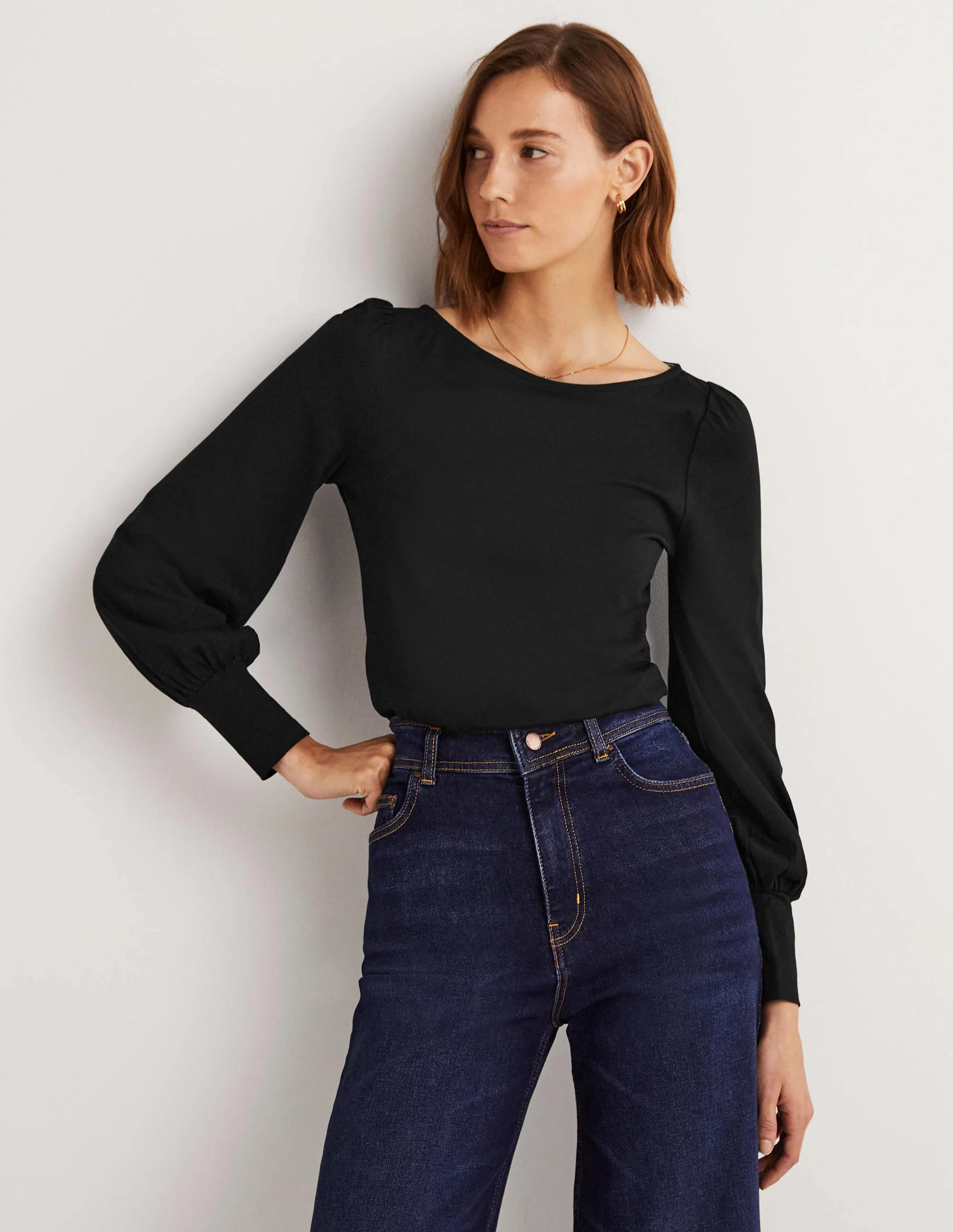 Supersoft Boat Neck Top-Black