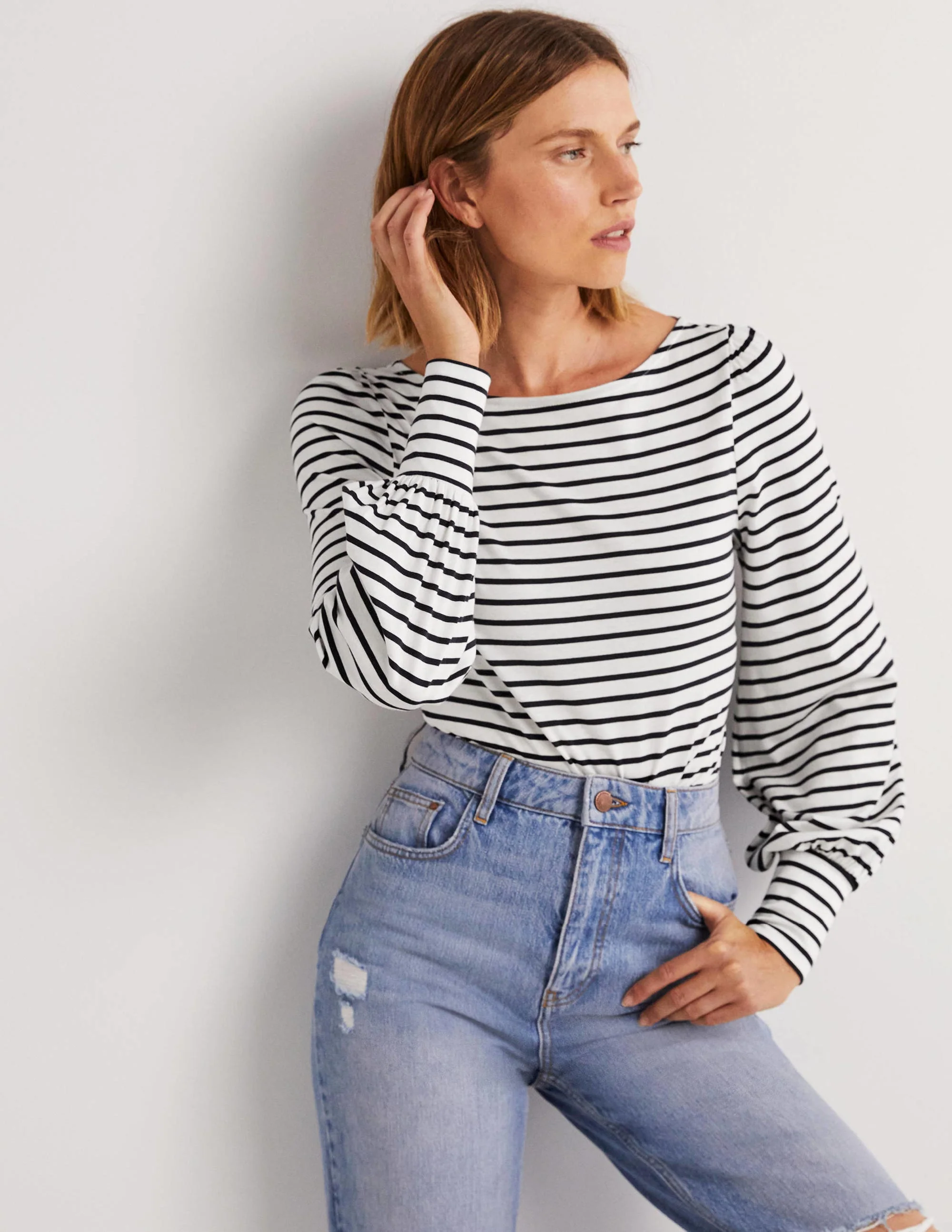 Supersoft Boat Neck Top-Ivory / Navy Stripe - Image 4