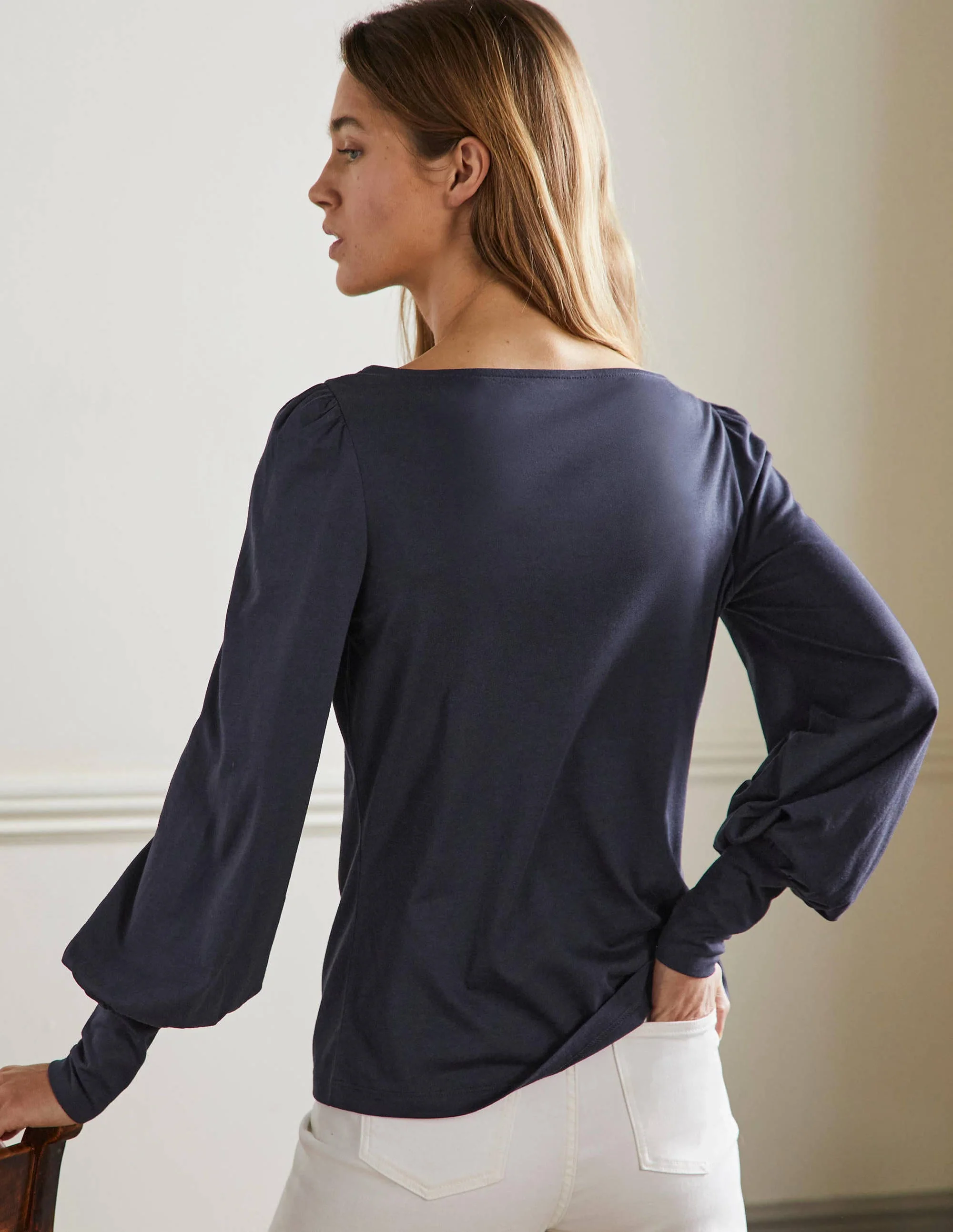 Supersoft Boat Neck Top-Navy - Image 3