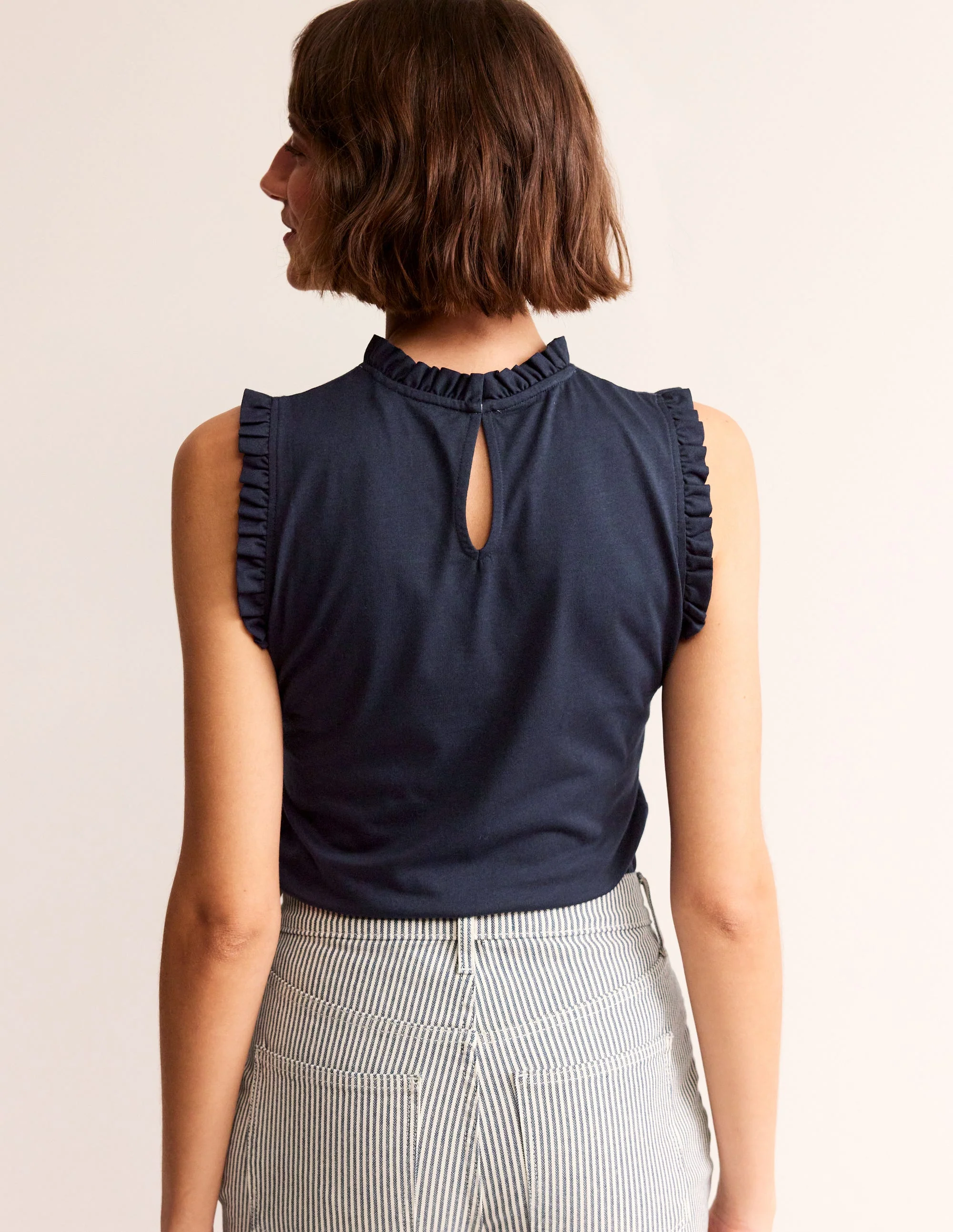Supersoft Frill Detail Vest-Navy - Image 3