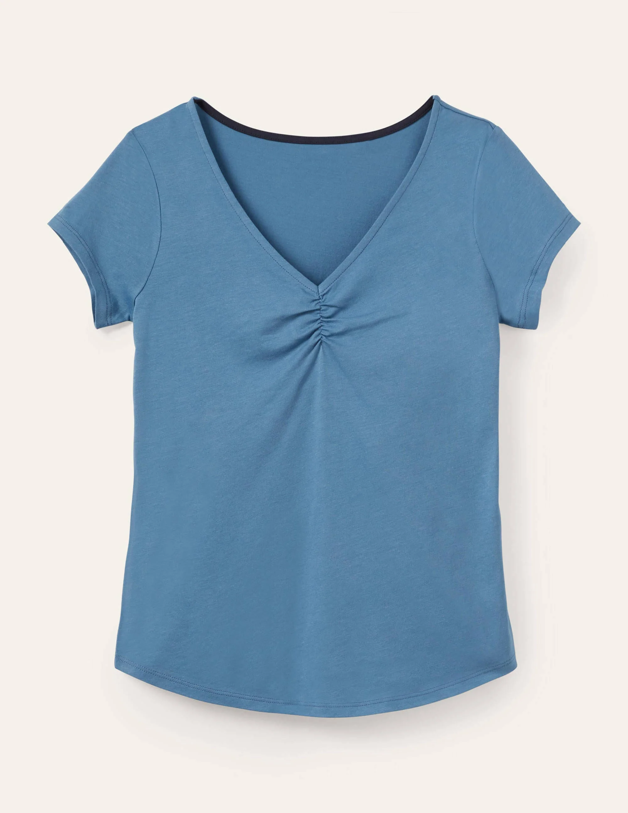 Supersoft Ruched V-Neck Top-Azure - Image 5