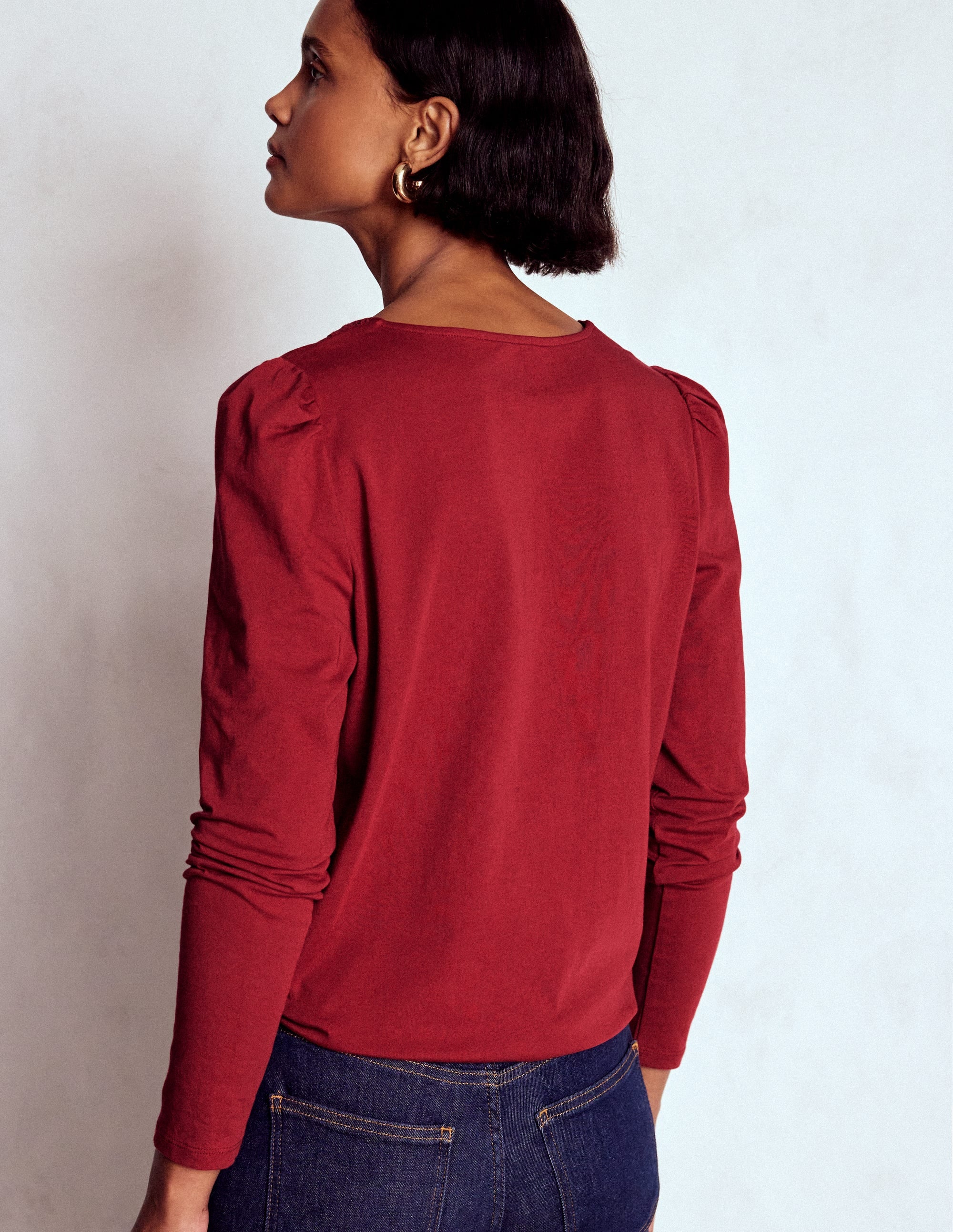 Supersoft V- Neck Trim Top-Burgundy Red - Image 3