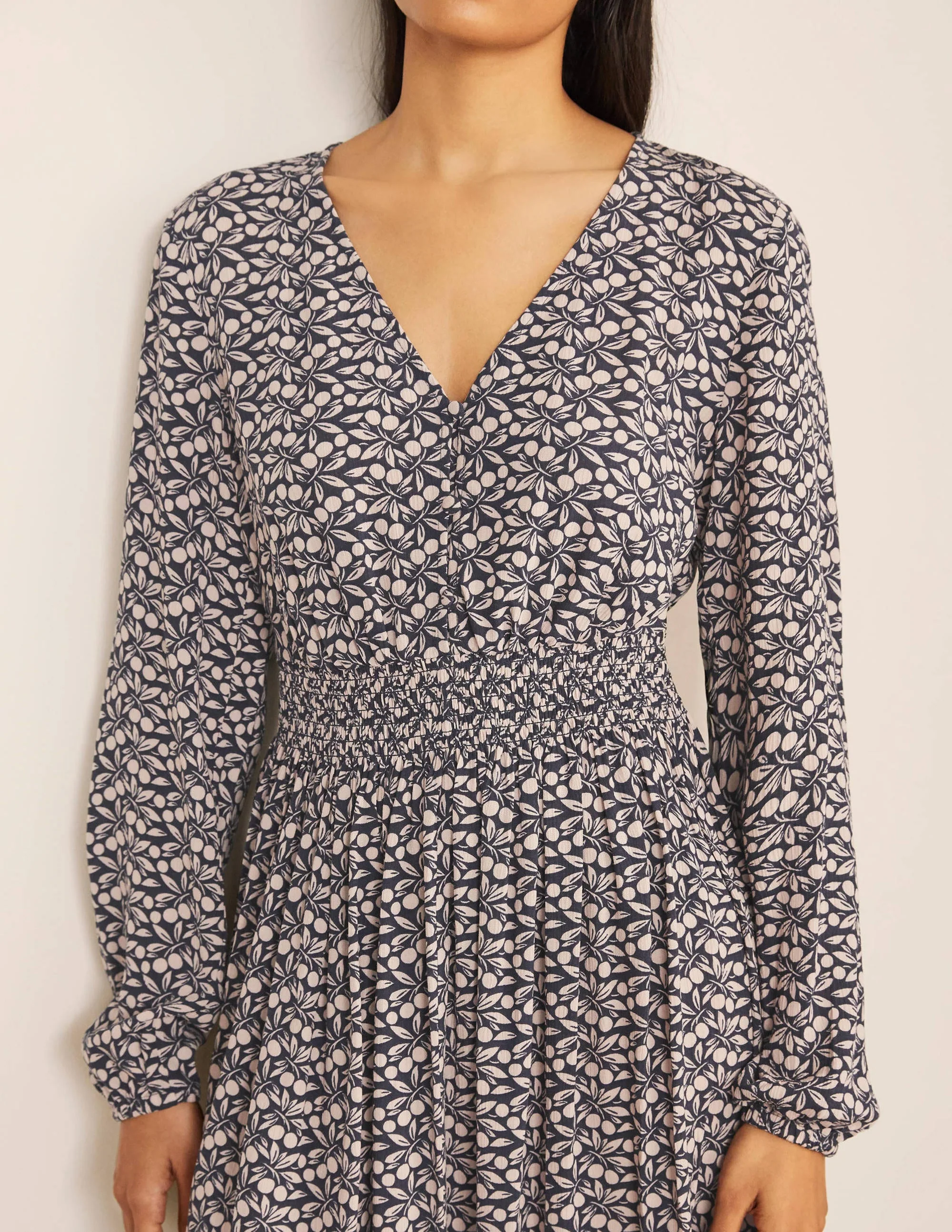 Susannah Smocked Dress-Navy, Berry Branch - Image 3