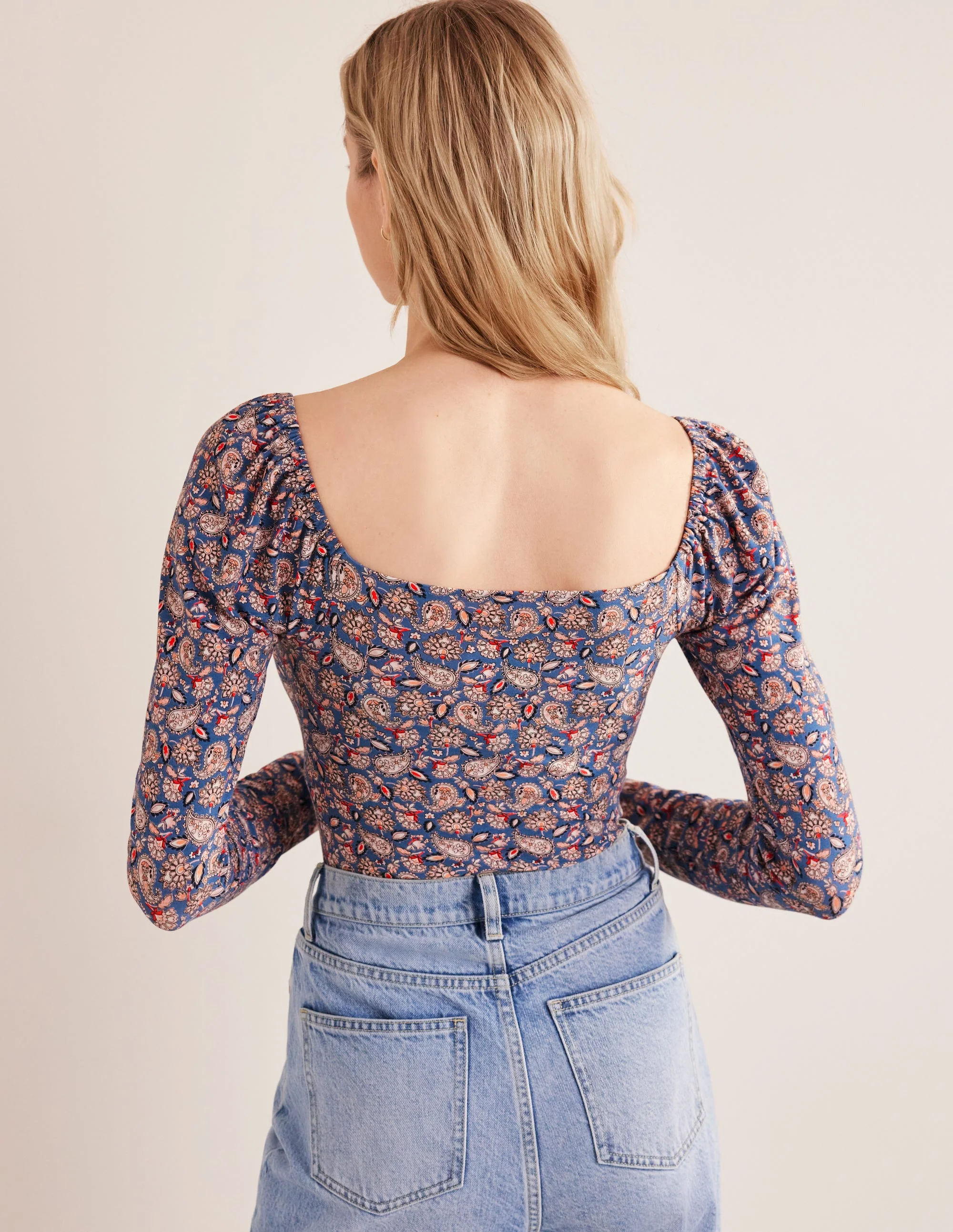 Sweetheart Jersey Top-True Navy, Paisley Terrace - Image 3