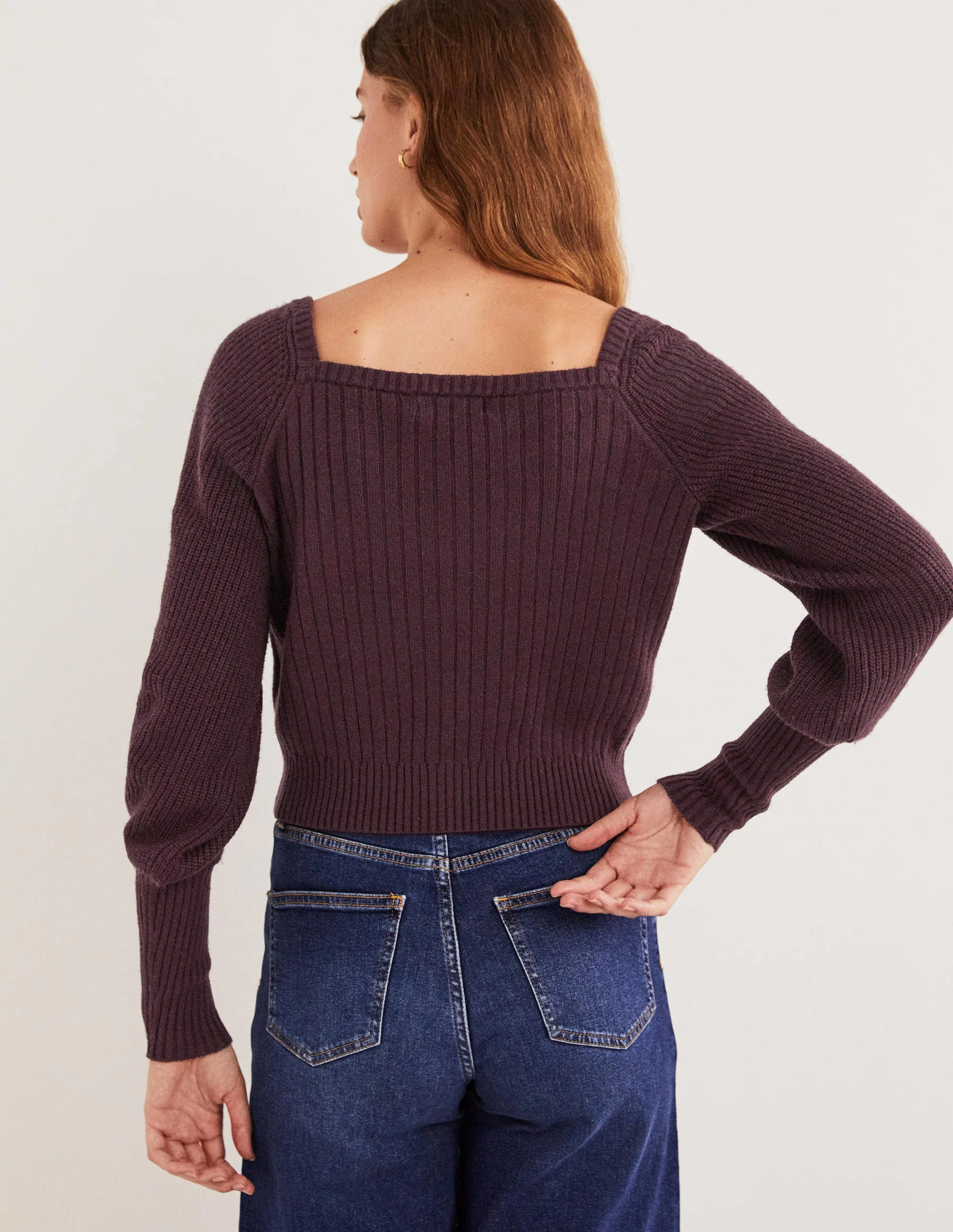 Sweetheart Neck Blouson Jumper-Fig Purple - Image 3