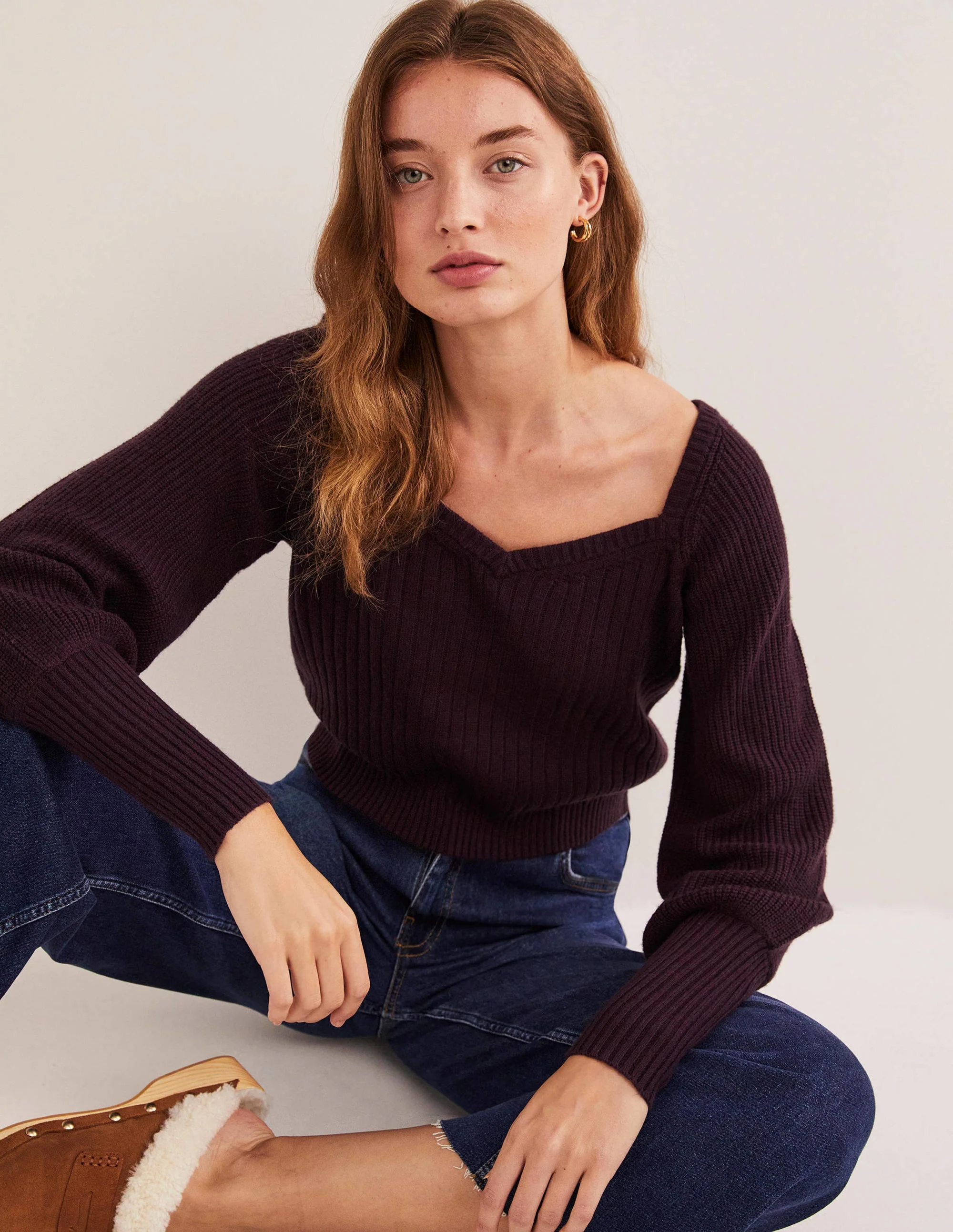 Sweetheart Neck Blouson Jumper-Fig Purple - Image 5