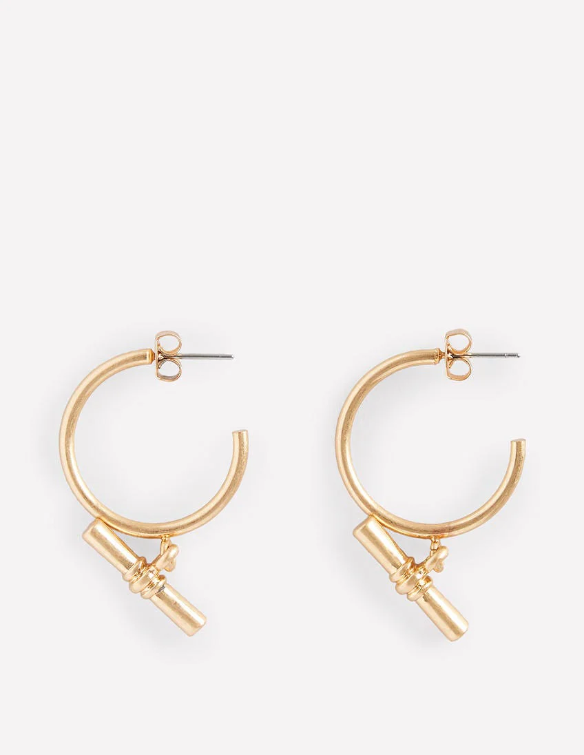 T-bar Hoop Earrings-Gold - Image 2