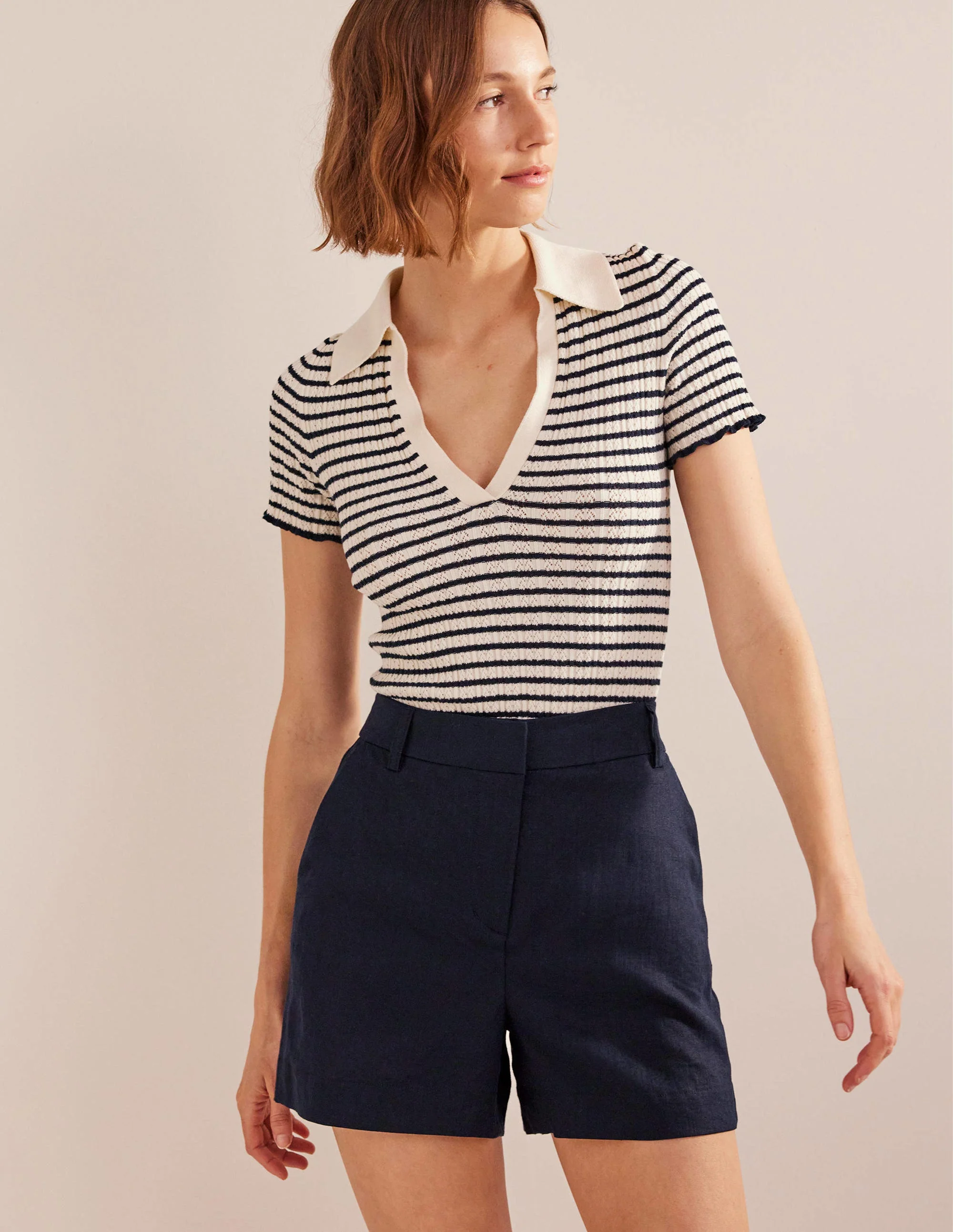 Tailored Linen Shorts-Navy - Image 4
