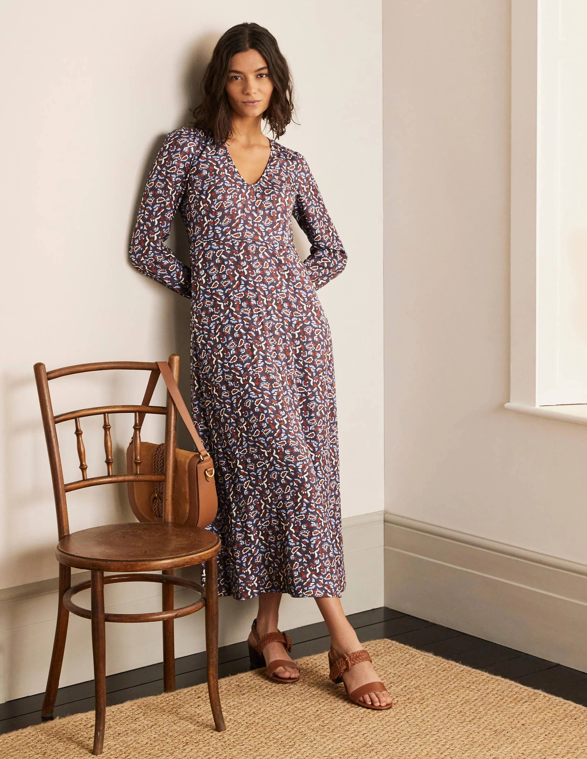 Tanya Midi Dress-Asphalt, Floral Paisley
