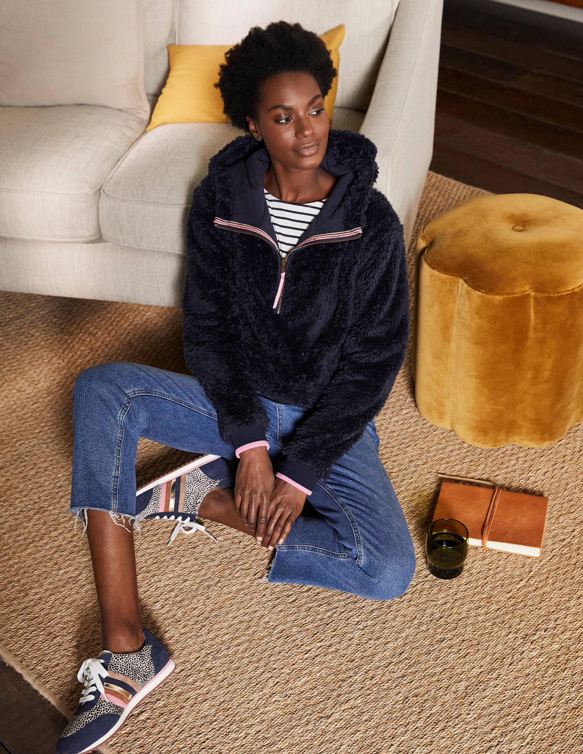 Teddy Half-Zip Hoodie-Navy - Image 3