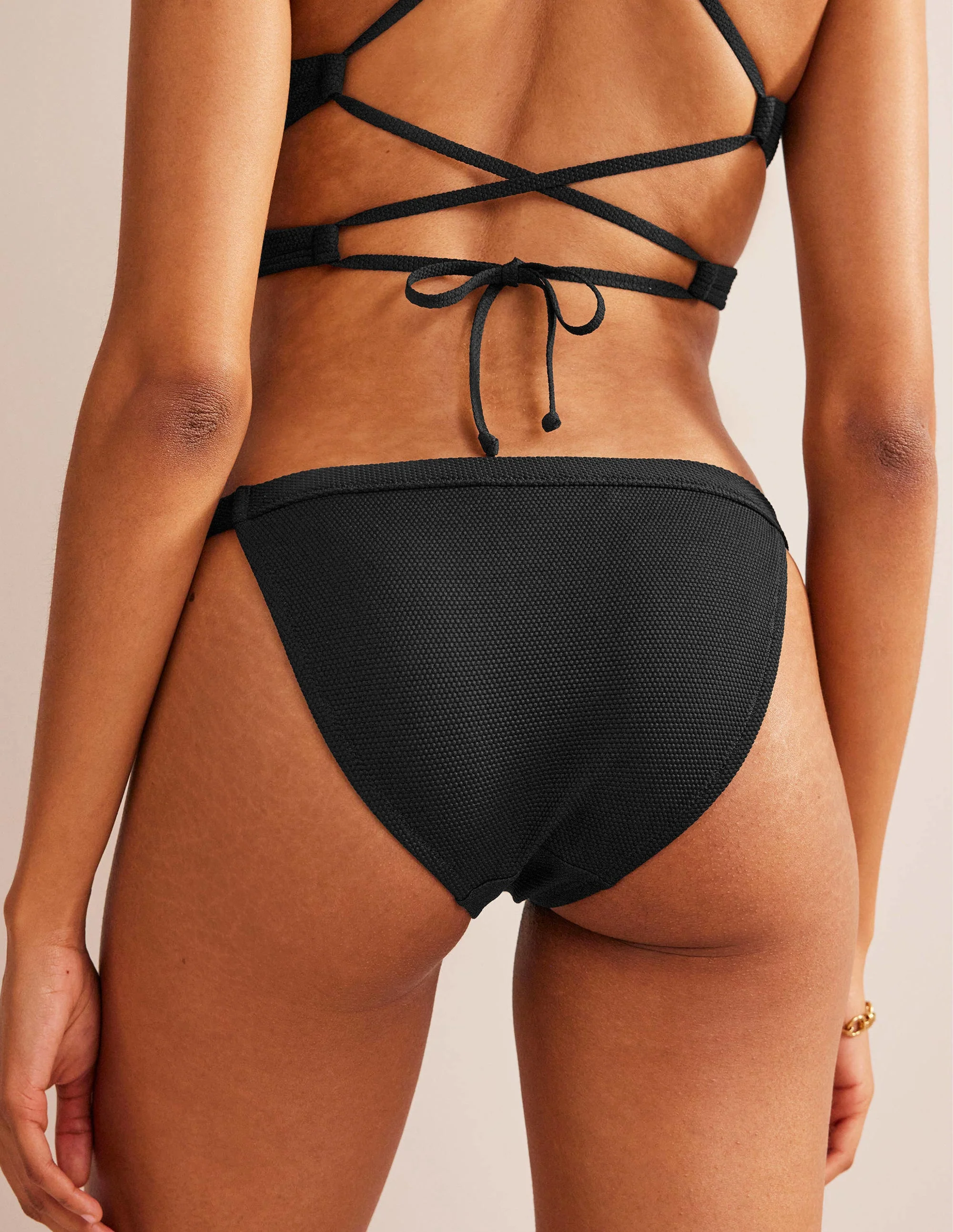 Texture Tanga Bikini Bottoms-Black, Honeycomb Texture - Image 3