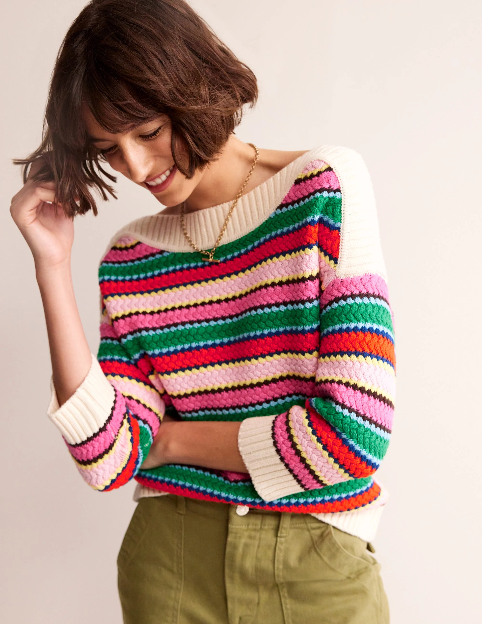 Textured Cotton Stripe Jumper-Multi Textured Stripe - Image 4