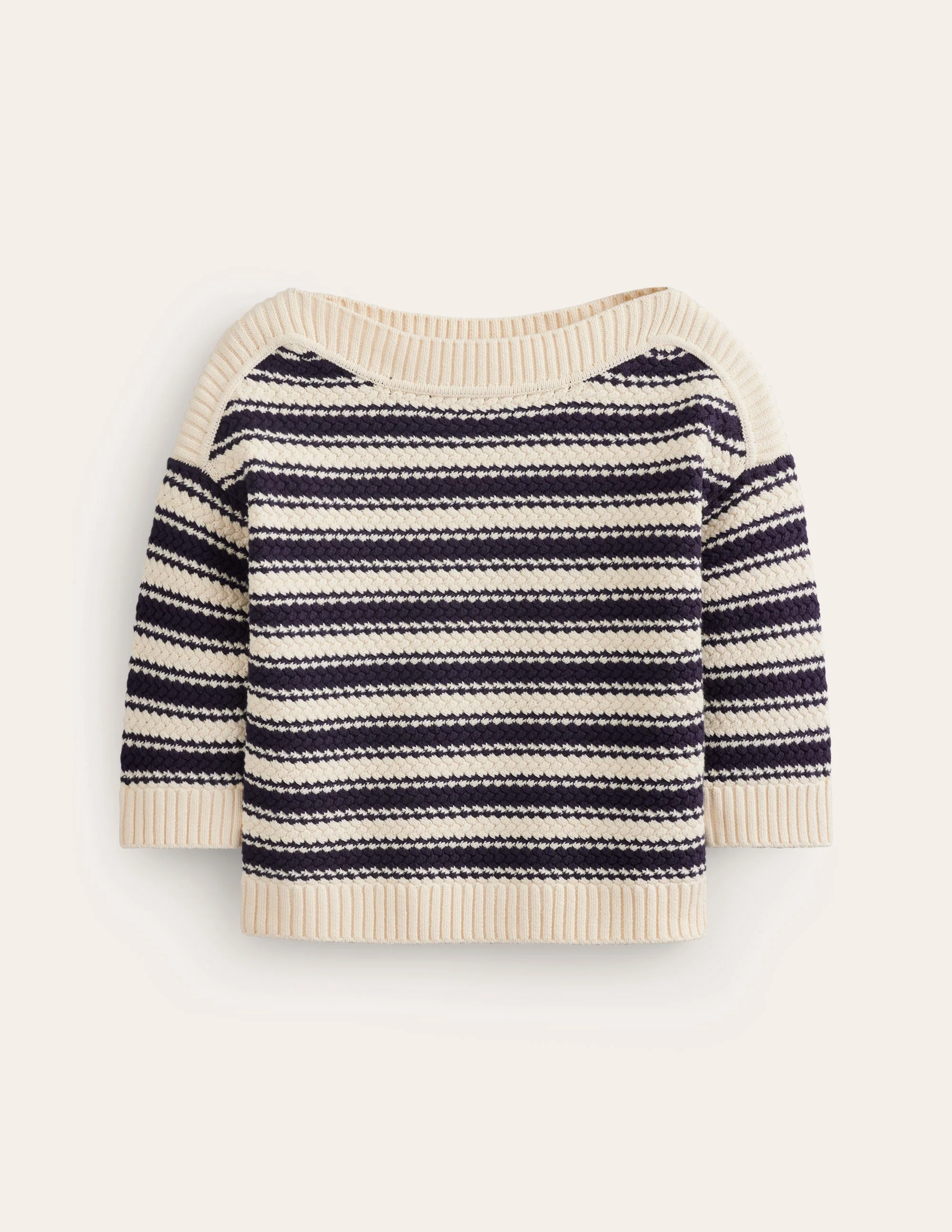 Textured Cotton Stripe Jumper-Navy, Ivory Textured Stripe - Image 5