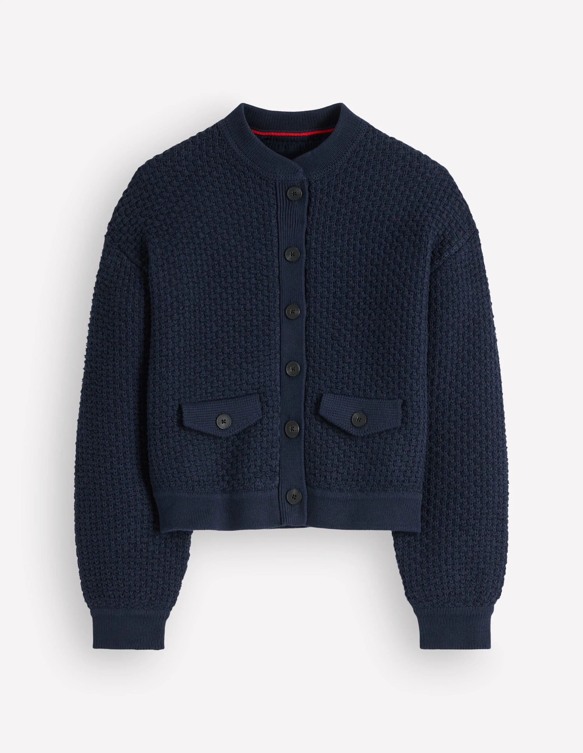 Textured Knitted Bomber Jacket-Navy - Image 6