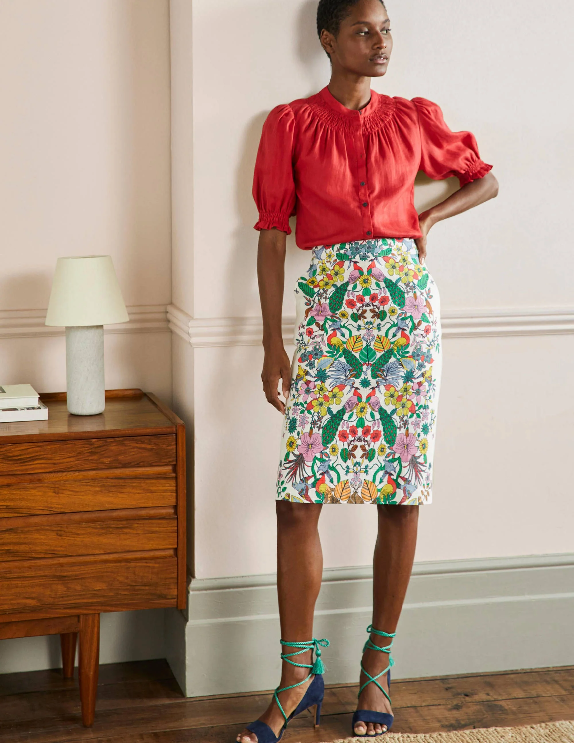 Textured Pencil Skirt-Exotic Paradise