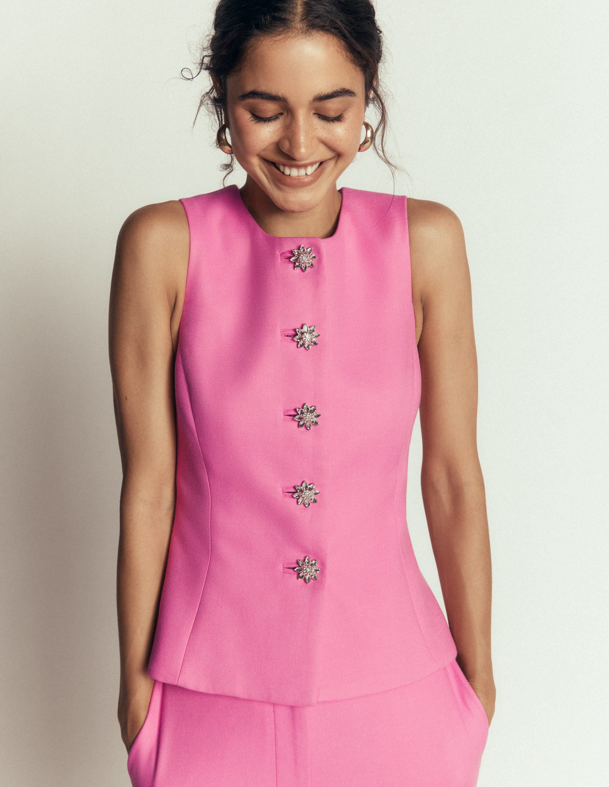Textured Peplum Waistcoat-Wild Pink - Image 2