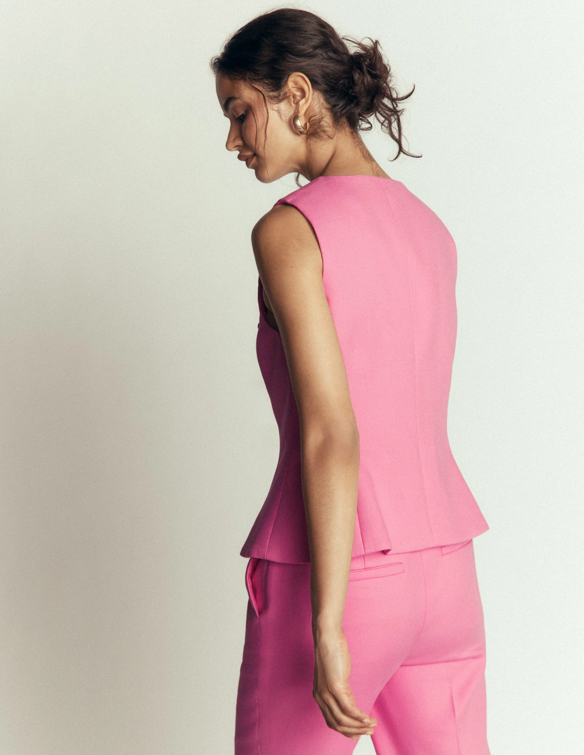 Textured Peplum Waistcoat-Wild Pink - Image 4