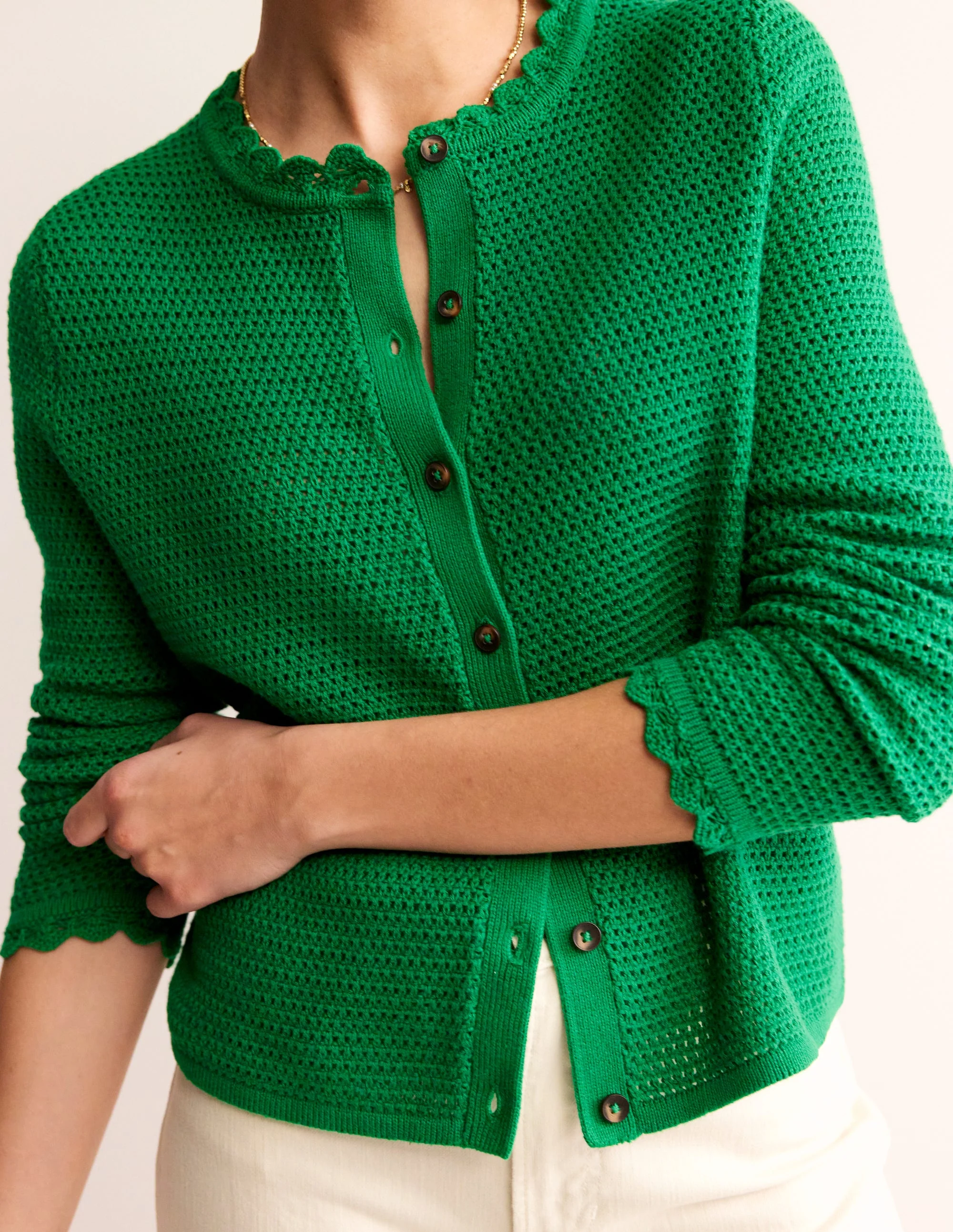 Textured Scallop Cardigan-Rich Emerald - Image 2