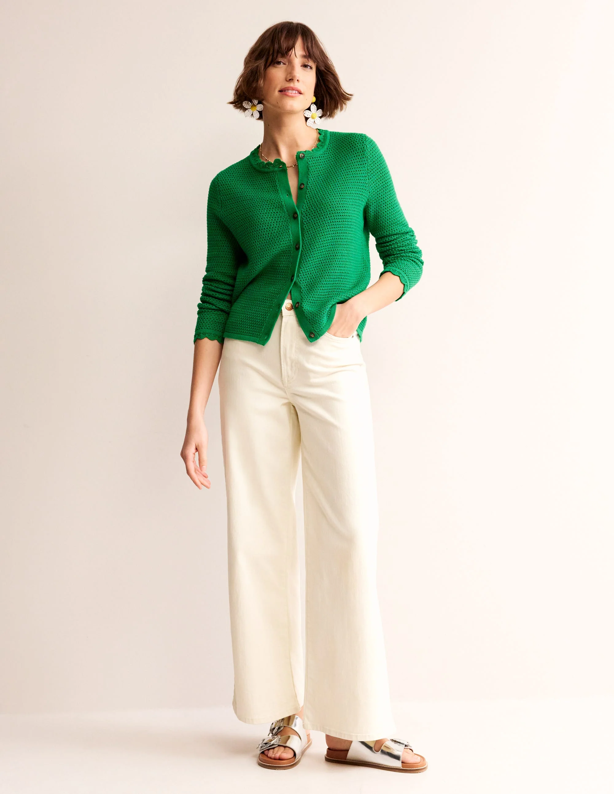 Textured Scallop Cardigan-Rich Emerald - Image 4