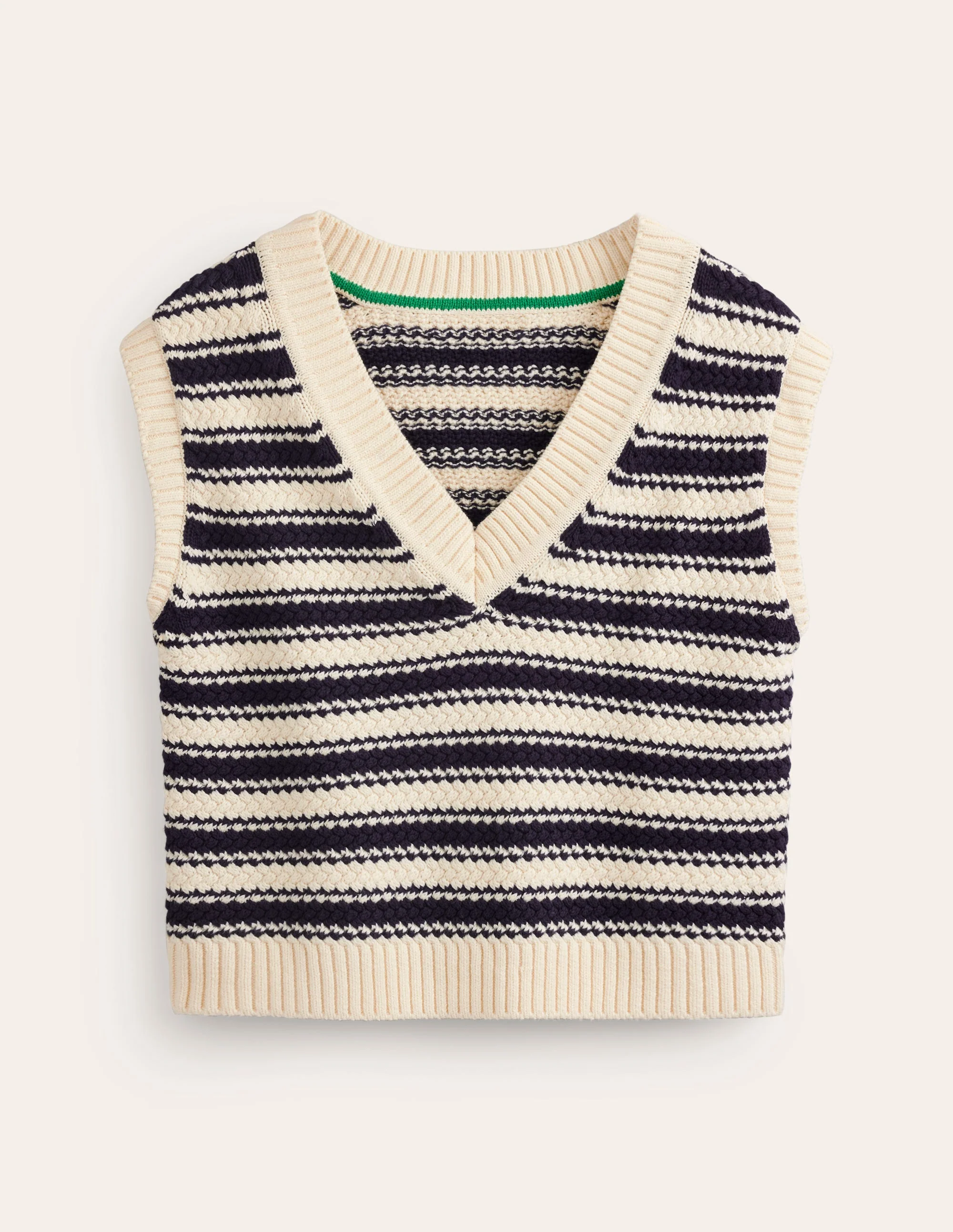 Textured Striped Cotton Tank-Navy, Ivory Textured Stripe - Image 6