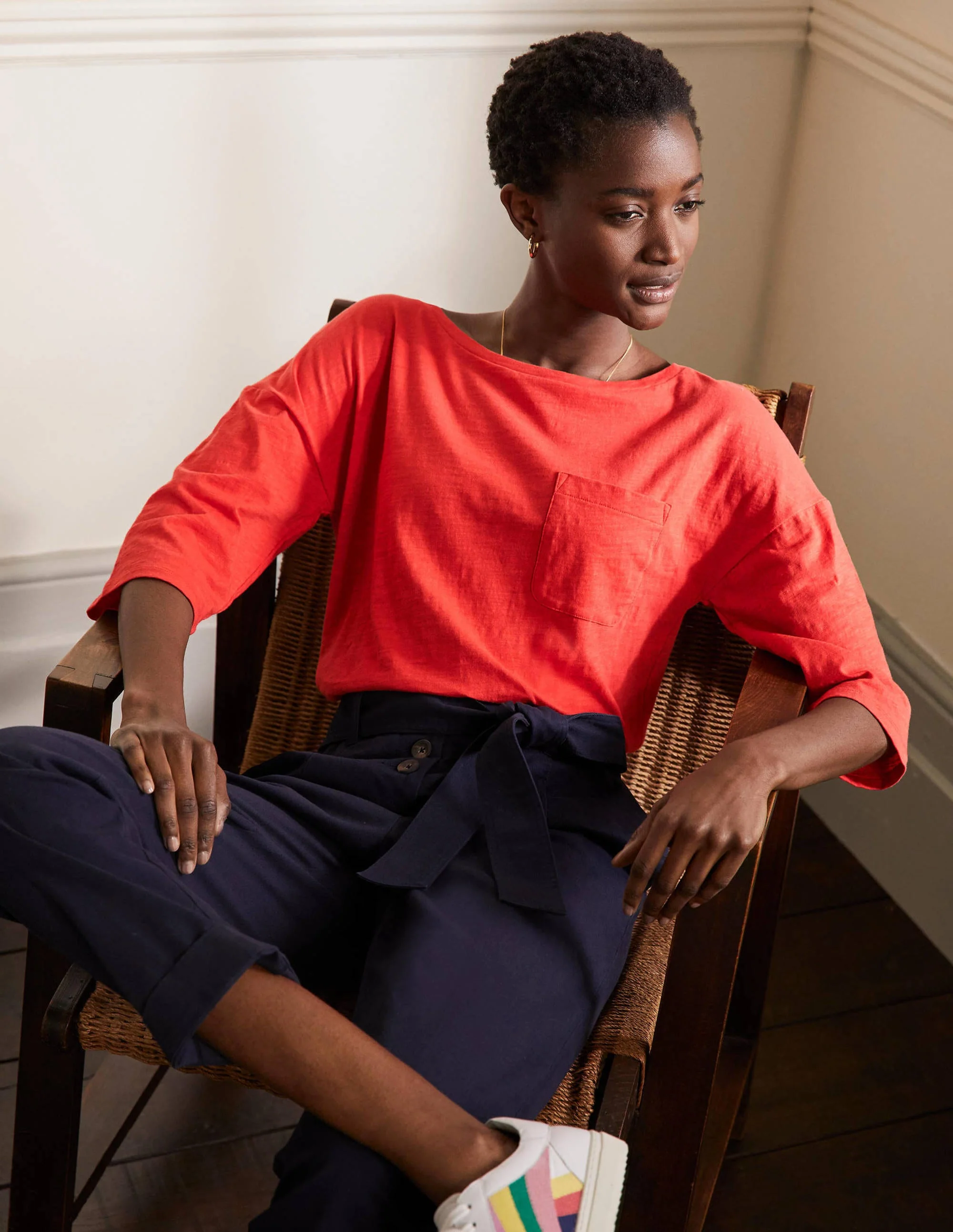 The Cotton Boxy Boatneck Tee-Cherry Red