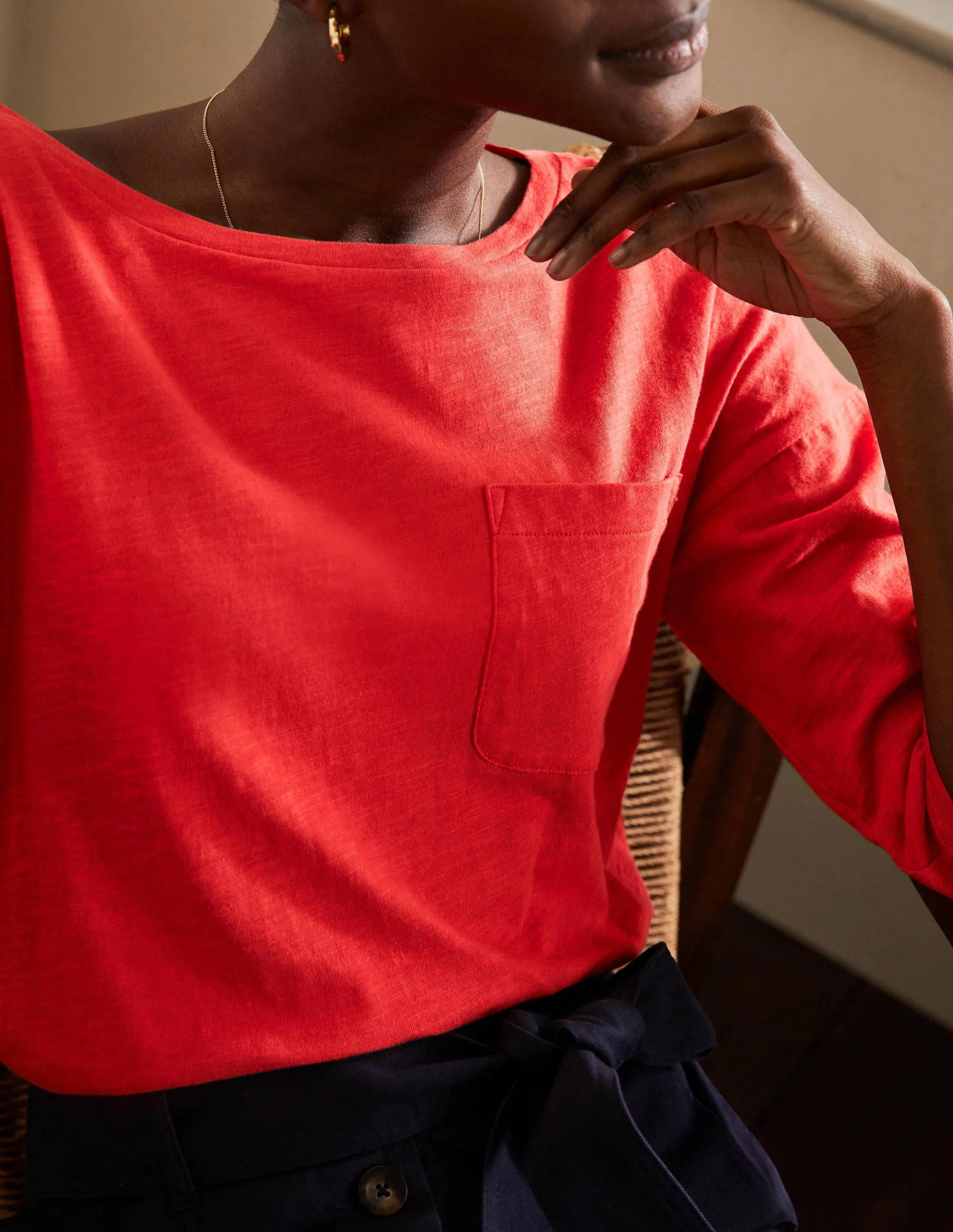 The Cotton Boxy Boatneck Tee-Cherry Red - Image 4