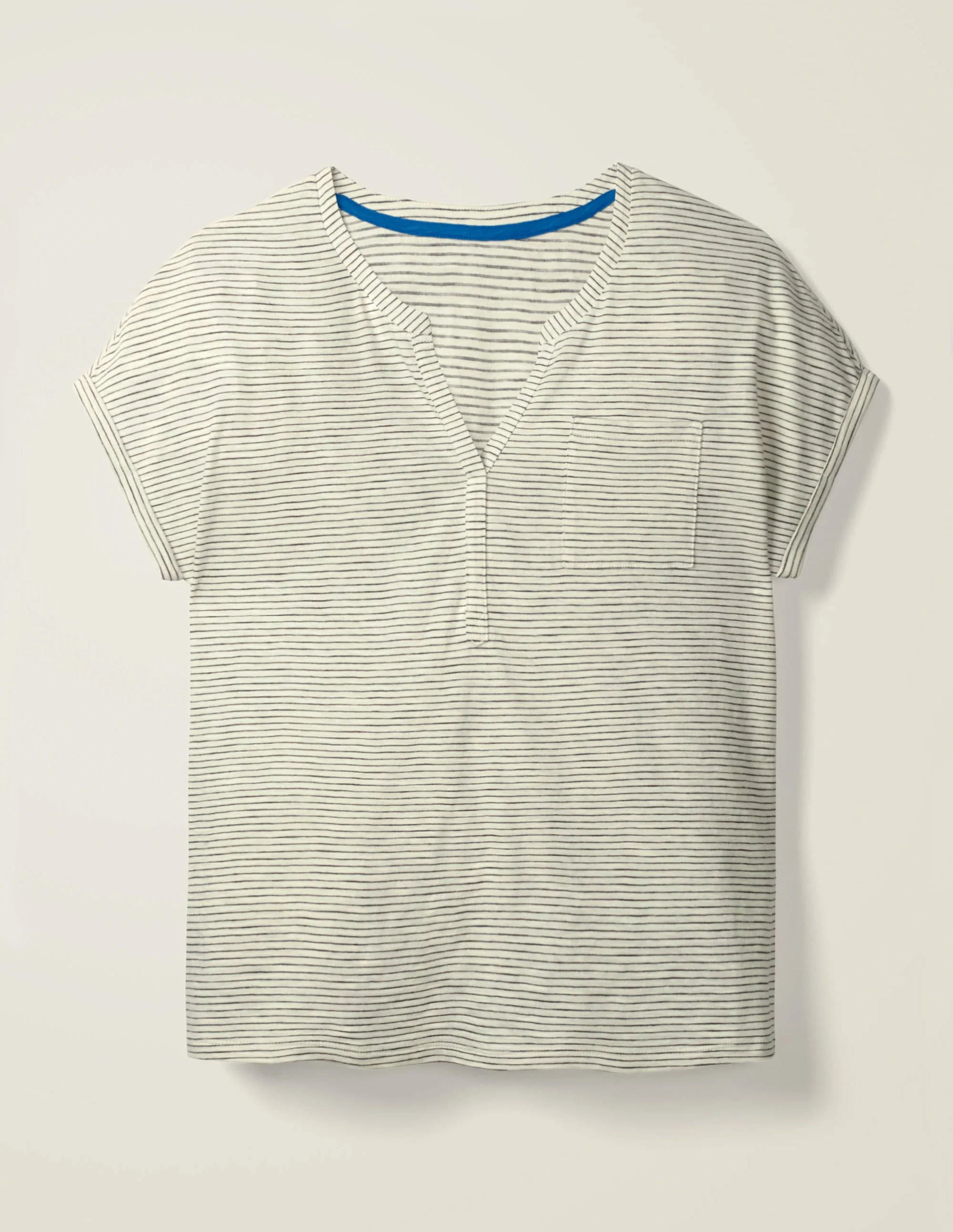 The Cotton Turn Up Cuff Tee-Ivory/Navy - Image 5