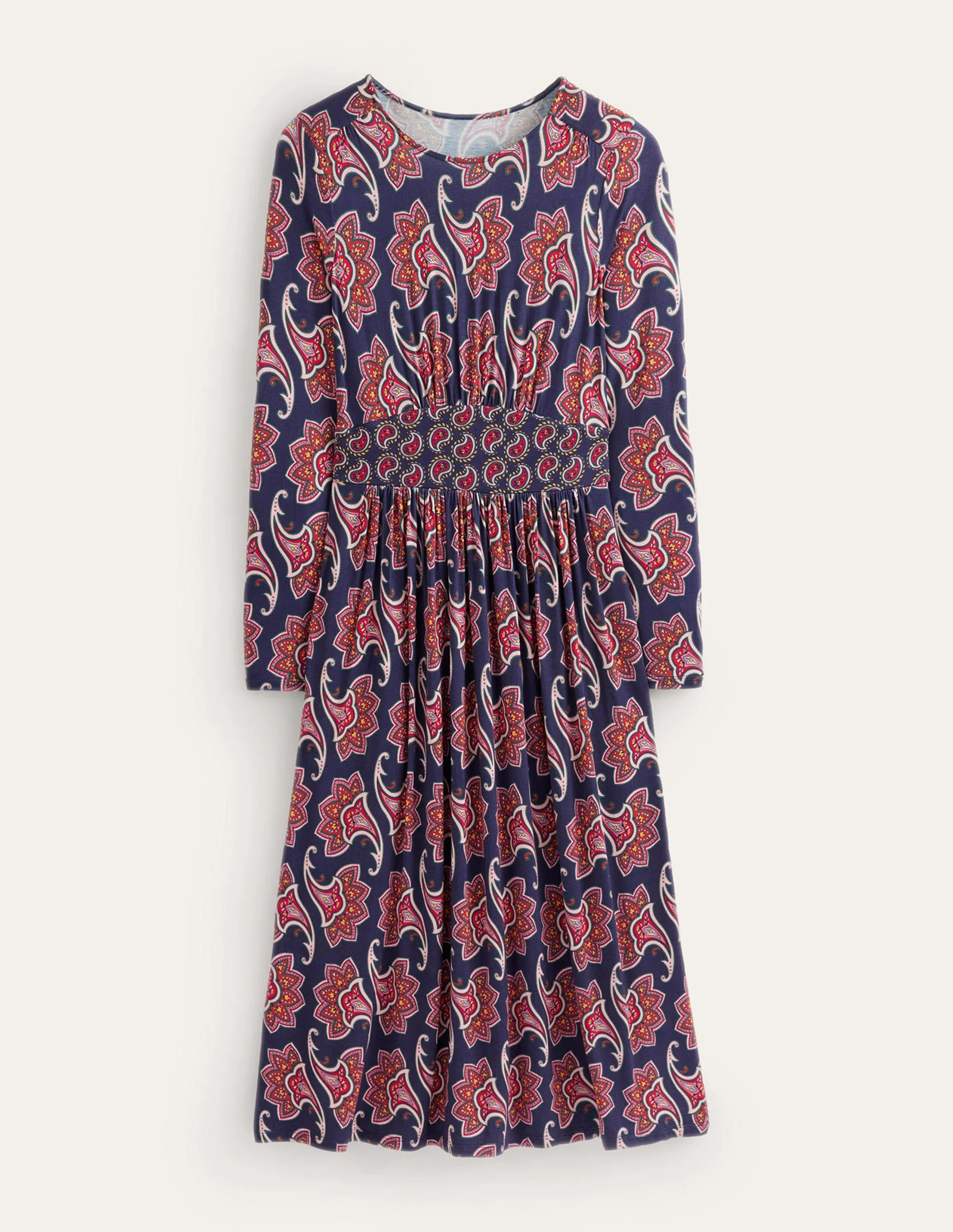 Thea Long Sleeve Midi Dress-French Navy, Paisley Amaryllis - Image 6