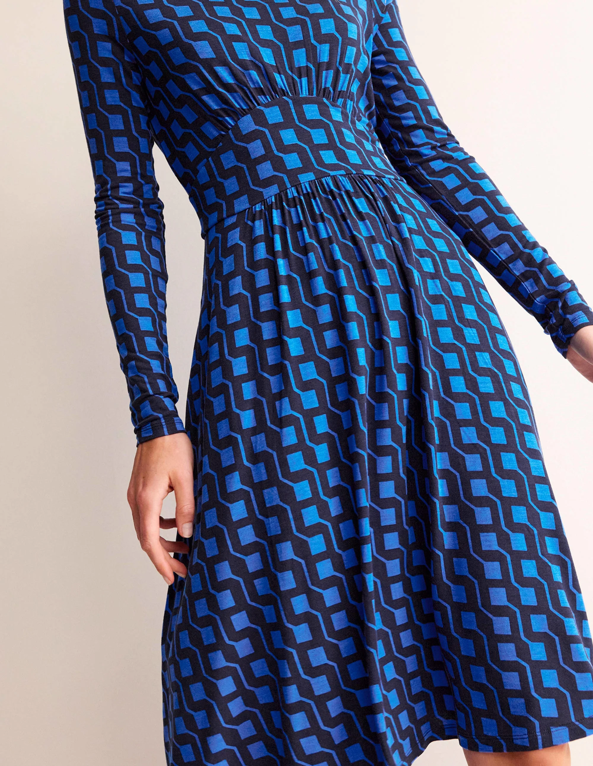 Thea Short Jersey Dress-Bright Cobalt, Cube Geo - Image 2
